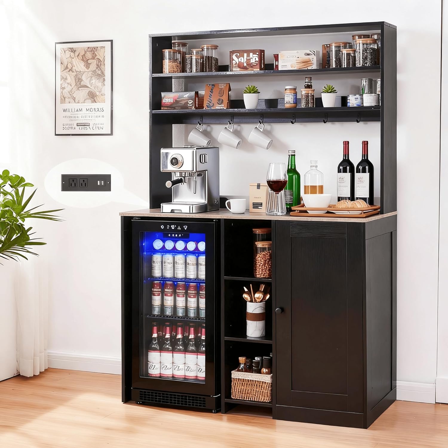 Mini Fridge Cabinet with Power Outlet, Coffee Bar Cabinet with Mini Fridge Space, Wine Cabinet with Storage, Home Bar Cabinets for Kitchen, Dorm, Living Room