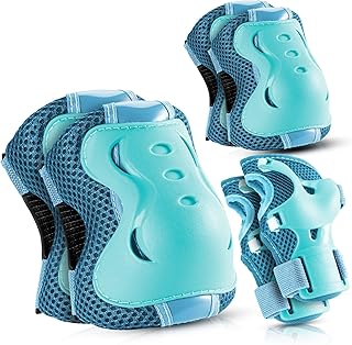 Knee Pads for Kids Roller-Skating: Adjustable Protective Gear Set Knee Elbow Pads Wrist Guards for Bike Cycling Skateboarding Scooter Gifts 3-8 / 9-15 Years Boys Girls