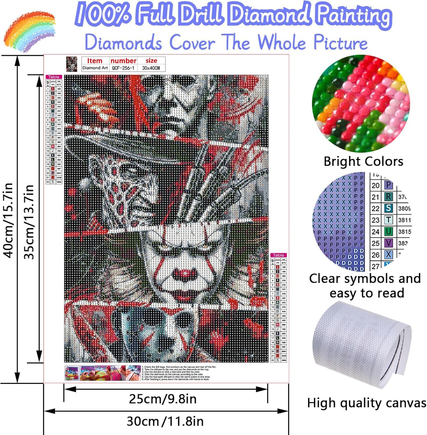 LILEIDECO 3 Pack Halloween Diamond Art Kits for Adults Beginners,Horror Diamond Painting Kits for Adults,5D Full Drill DIY Diamond Dot Gem Art Kit Wall Home Decor Arts Craft 12x16 inch