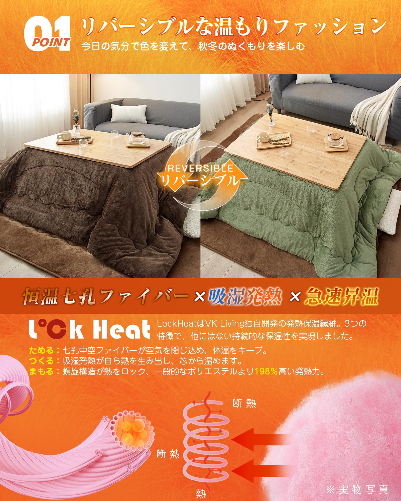Amazon｜VK Living こたつ布団 正方形 単品185×185cm 中綿1.5kg