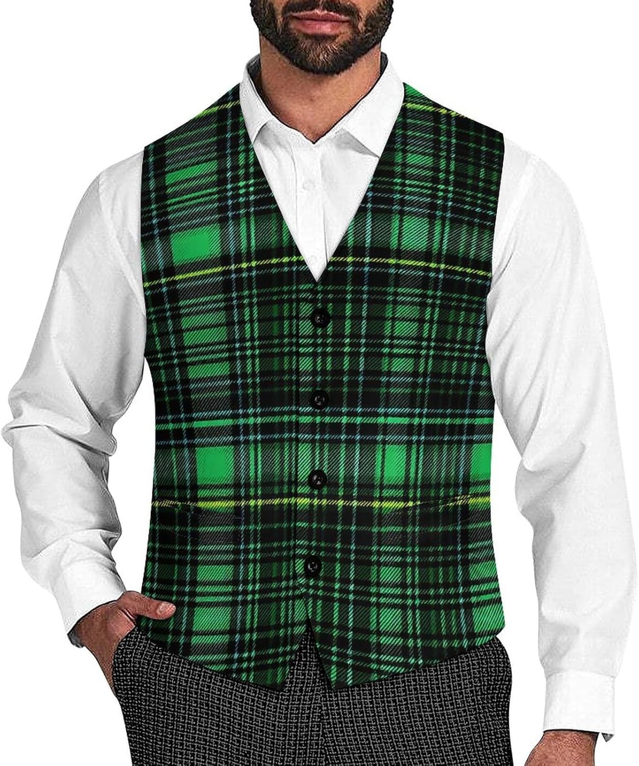 Scottish Tartan Men's Suit Vest Formal Vests Casual Dress Fit Waistcoat Casual Tuxedo for Business
