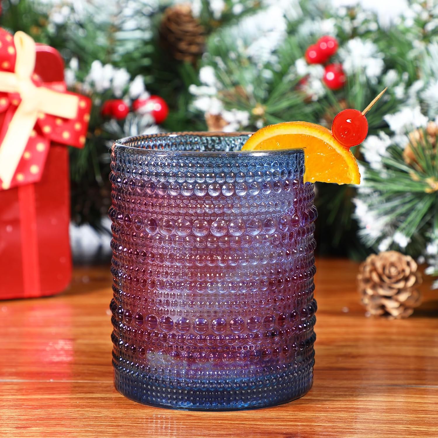 Hobnail Drinking Glasses Set of 6,12oz Blue Vintage Glassware,Cocktail Glasses,Embossed Glass Cups,Water Tumbler for Whiskey, Juice and Various Mixed Drinks - Image 6