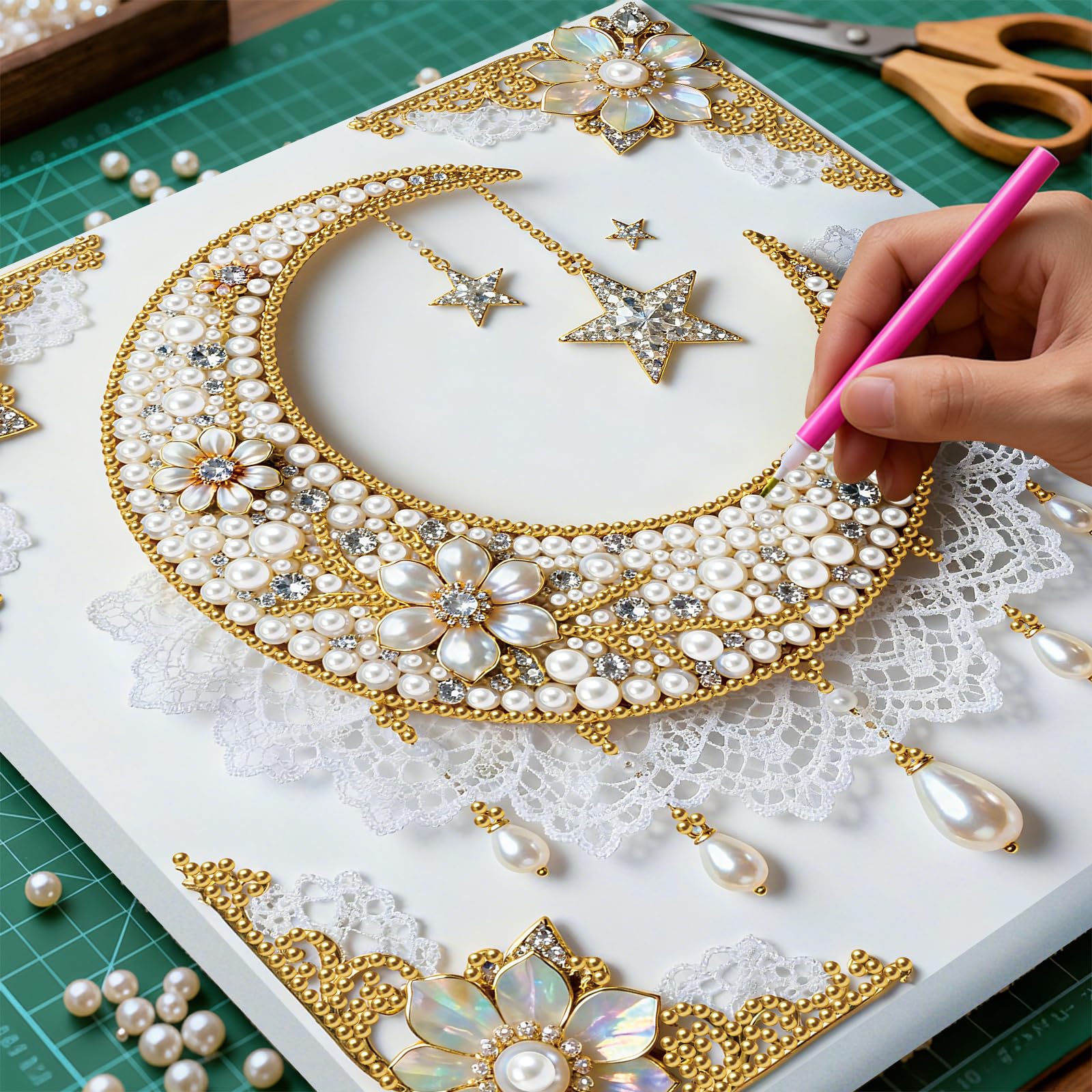 5D Pearl Painting Kits for Adults, Diamond Art Painting Kits for Adults Beginner, DIY Special Shaped Crystal Rhinestones Diamonds Dot Gem Painting for Home Wall Decor 25 x 25 cm-Star and Moon