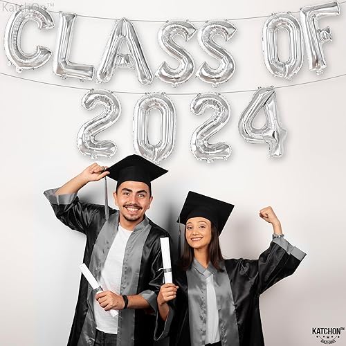 Miniatura 4 de KatchOn, Globos plateados para la clase de 2024, 16 pulgadas, globos de graduación plateados para decoraciones de graduación plateadas, clase de