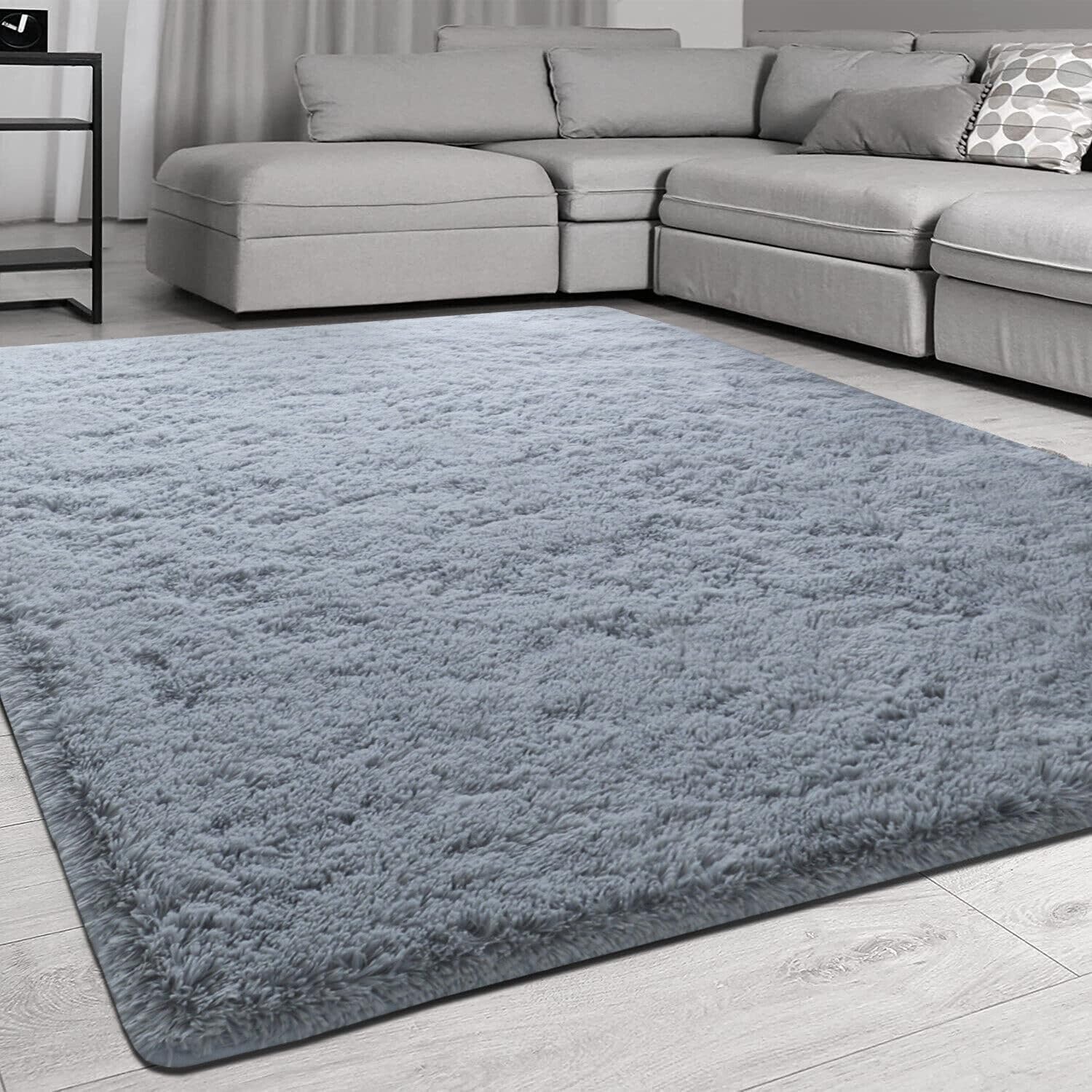 Non Slip Thick Large Shaggy Area Rugs Hallway Runner Rug Living Room Floor Mat (Silver-Silk Shaggy, 160x230)