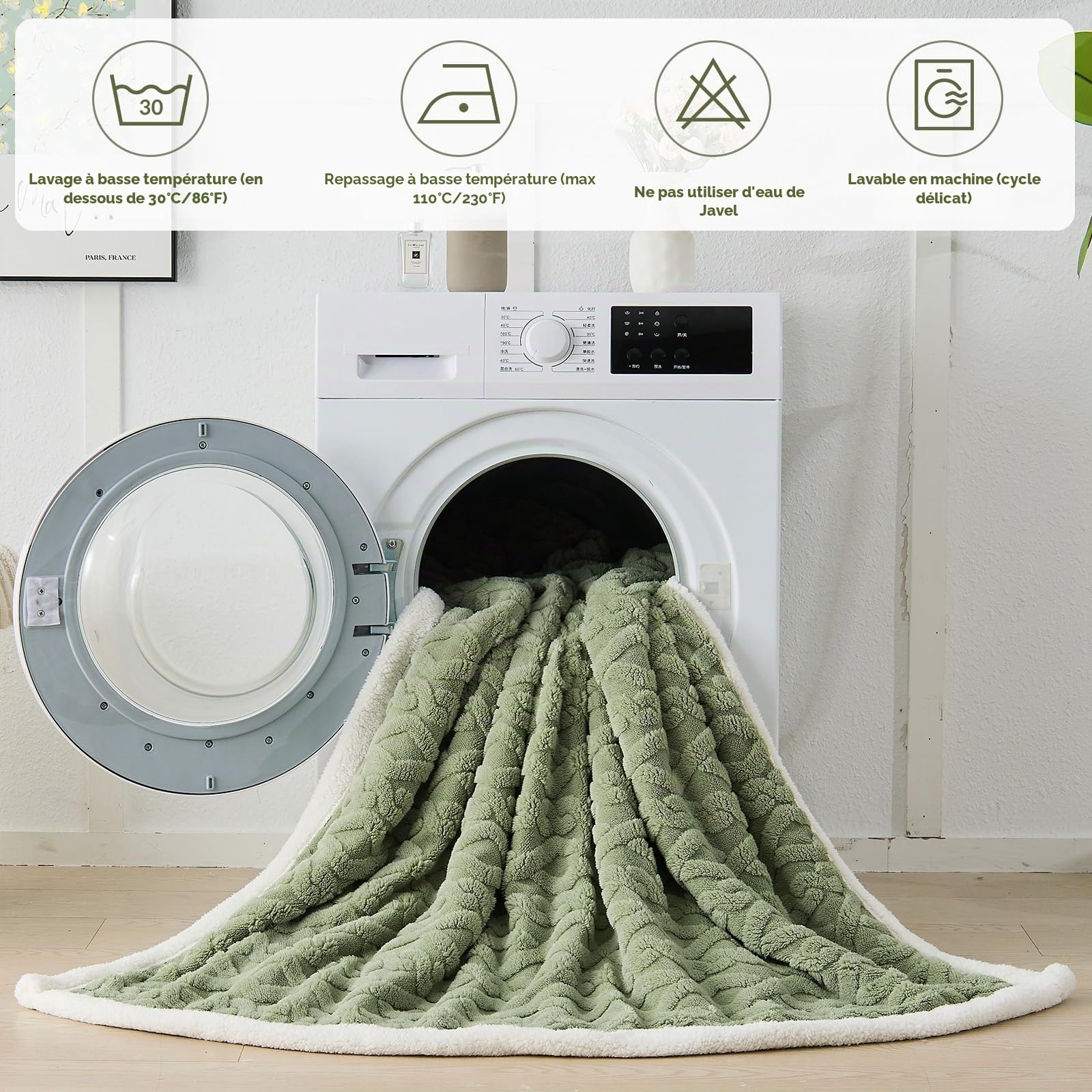 DECMAY Plaid Couverture Polaire 200x230, Jeté de Canapé Couverture Lestée en Sherpa, Taffetas Double Face 3D Câble Plaid Jete de Canapet, Chaud Hive Dessus de lit, Vert