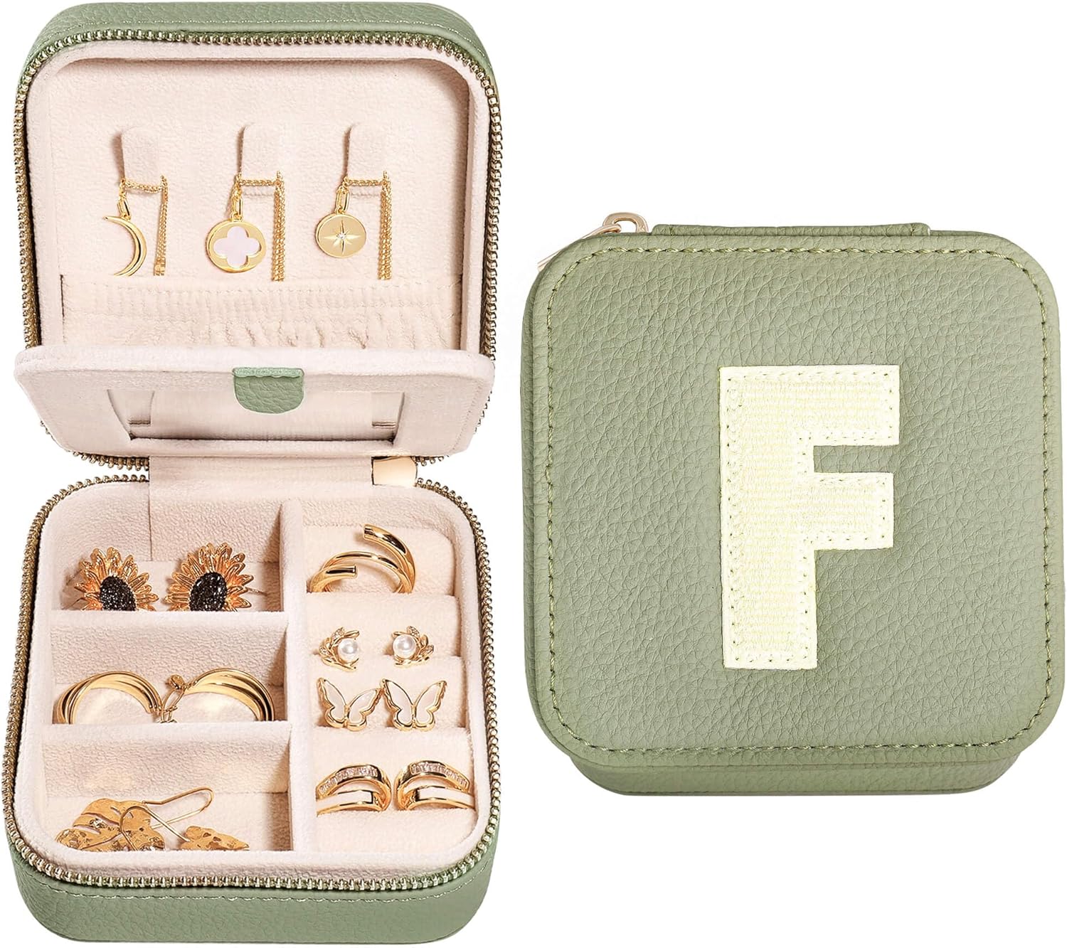 S.Leaf Initial Travel Jewelry Case Jewelry Boxes for Women Small Jewelry Box Travel Jewelry Box Jewelry Gift Boxes Jewelry Travel Case Jewelry Organizer Box Portable Travel Jewelry Case Letter F
