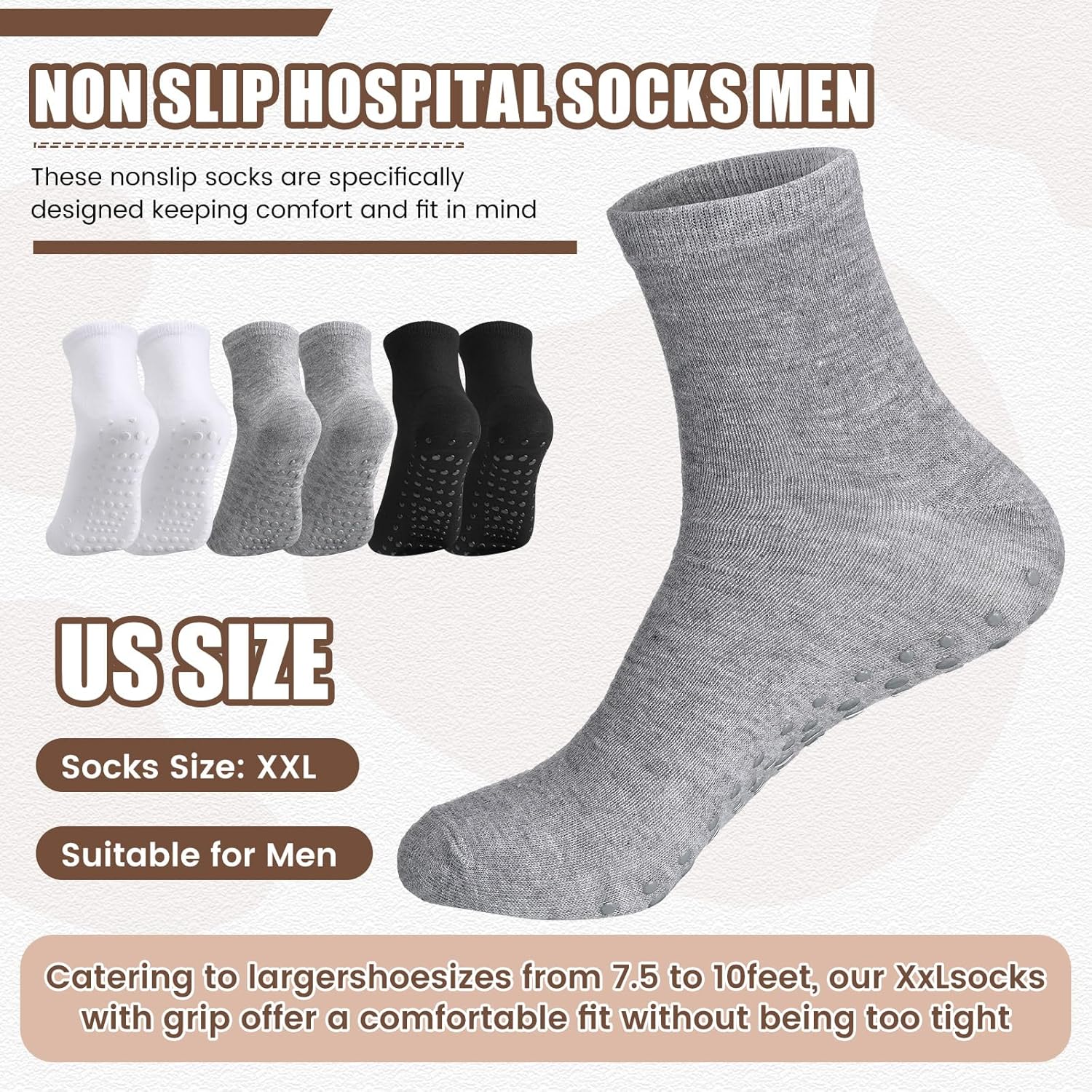 Foaincore 12 Pairs XX-Large Slipper Socks Terry Ring Non Slip Gripper Socks for Adults Home Hospital (Black,Grey and White) - Image 4