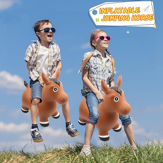 3 Pack Inflatable Bouncy Horse Hopper Jumping Horse Toys for Kids Indoor Outdoor Activity Ride, 3 Styles