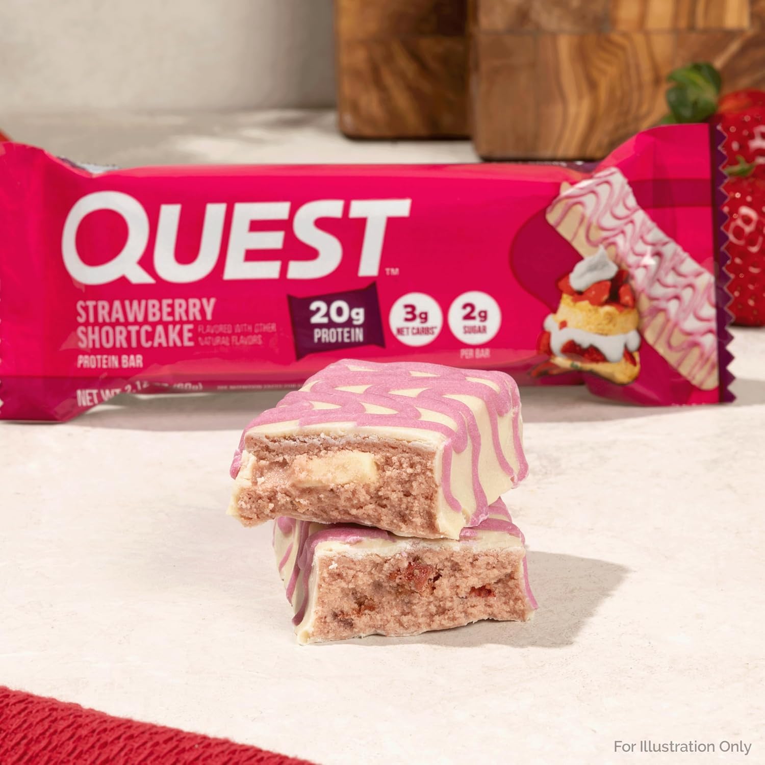 Quest Nutrition Protein Bars, Strawberry Shortcake, 20g Protein, 2g Sugar, 3g Net Carbs, 10g Fiber, Gluten Free, 12 Count