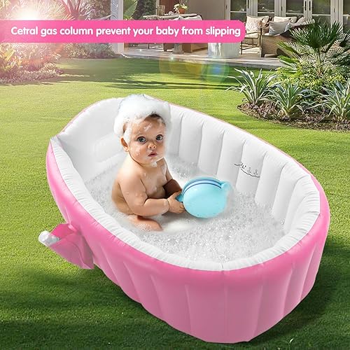 Miniatura 6 de Bañera inflable para bebé, bañera portátil para niños pequeños, bañera antideslizante de viaje, mini piscina de aire para niños, lavabo de ducha