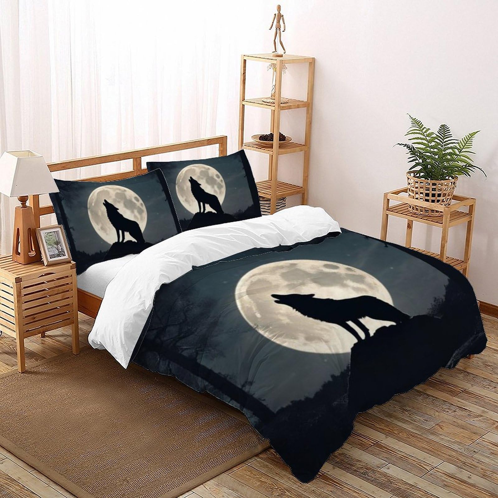 Housse de couette loup imprimé 3D pour transformer votre chambre en forêt nocturne