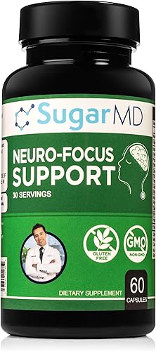 SugarMD Apoyo neuro-Focus - Suplementos de salud cerebral para la memoria - Fórmula de enfoque y claridad de bacopa, ginkgo y bioperina para apoyo