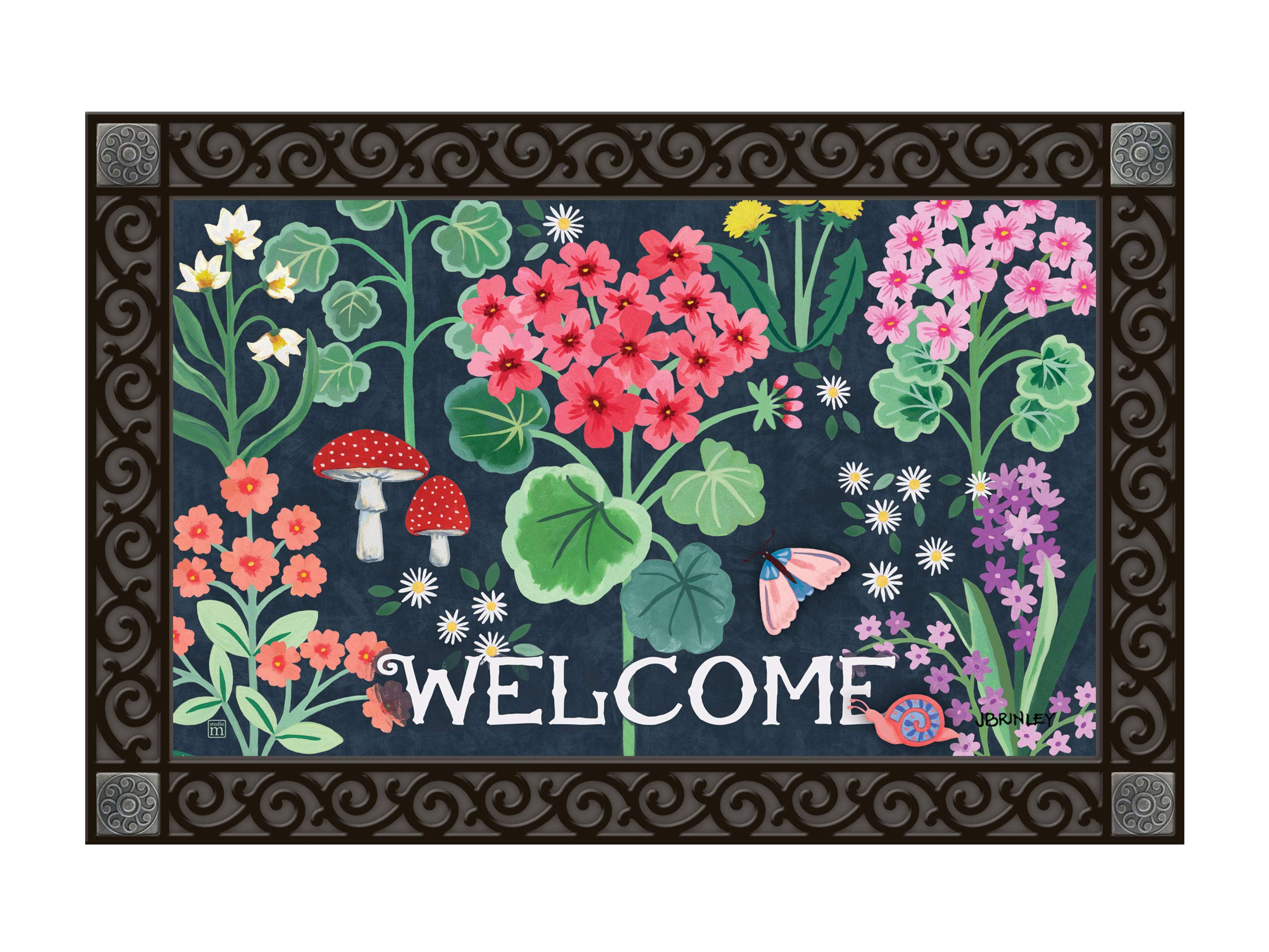 Studio MAll Weather Interchangeable Doormat Insert - 30x18 Inch Eco-Friendly Recycled Rubber Backing - Geranium Welcome