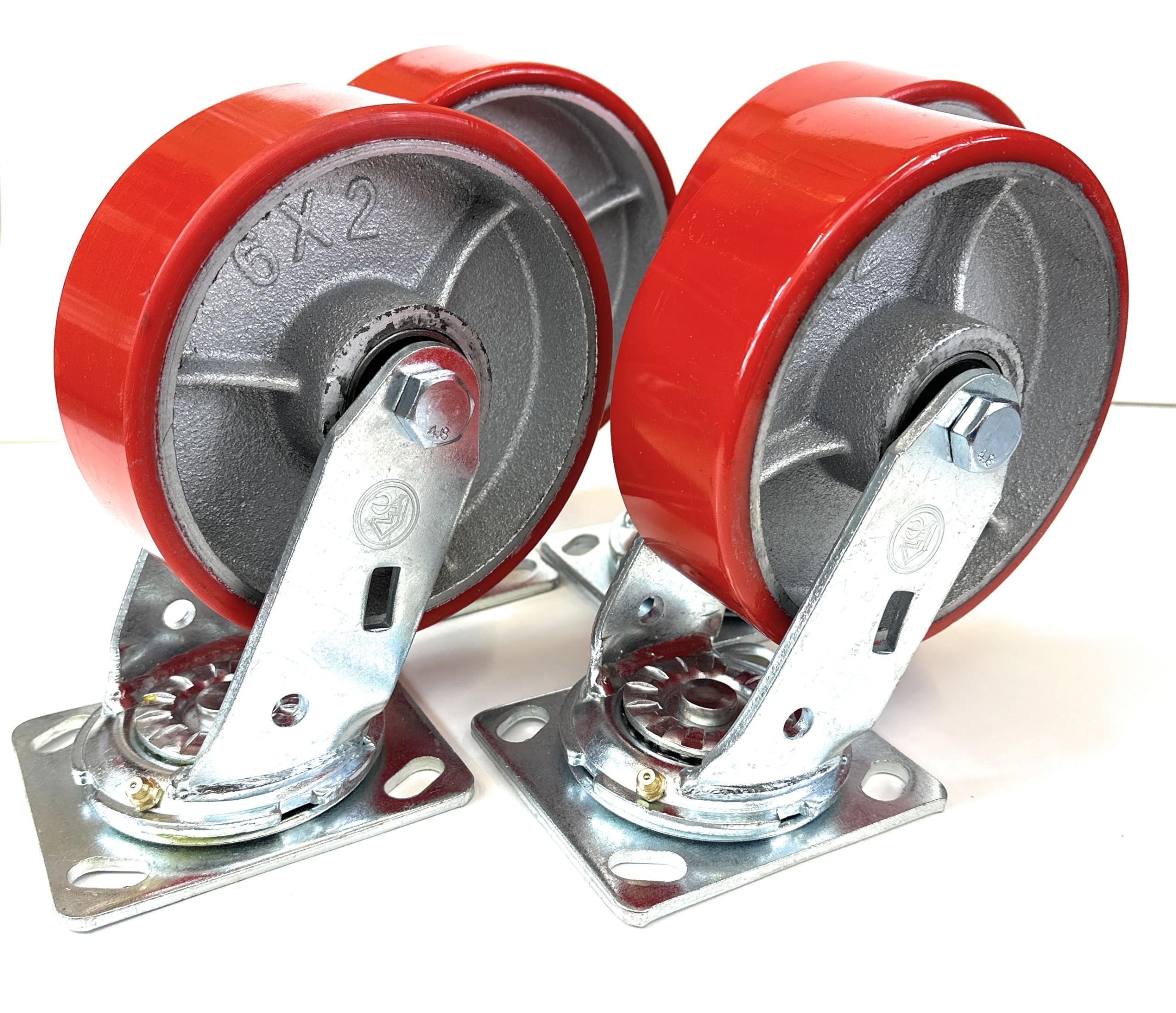 6x2 Heavy Duty Swivel Casters with Poly Tread, Set of 4 Swivel Casters