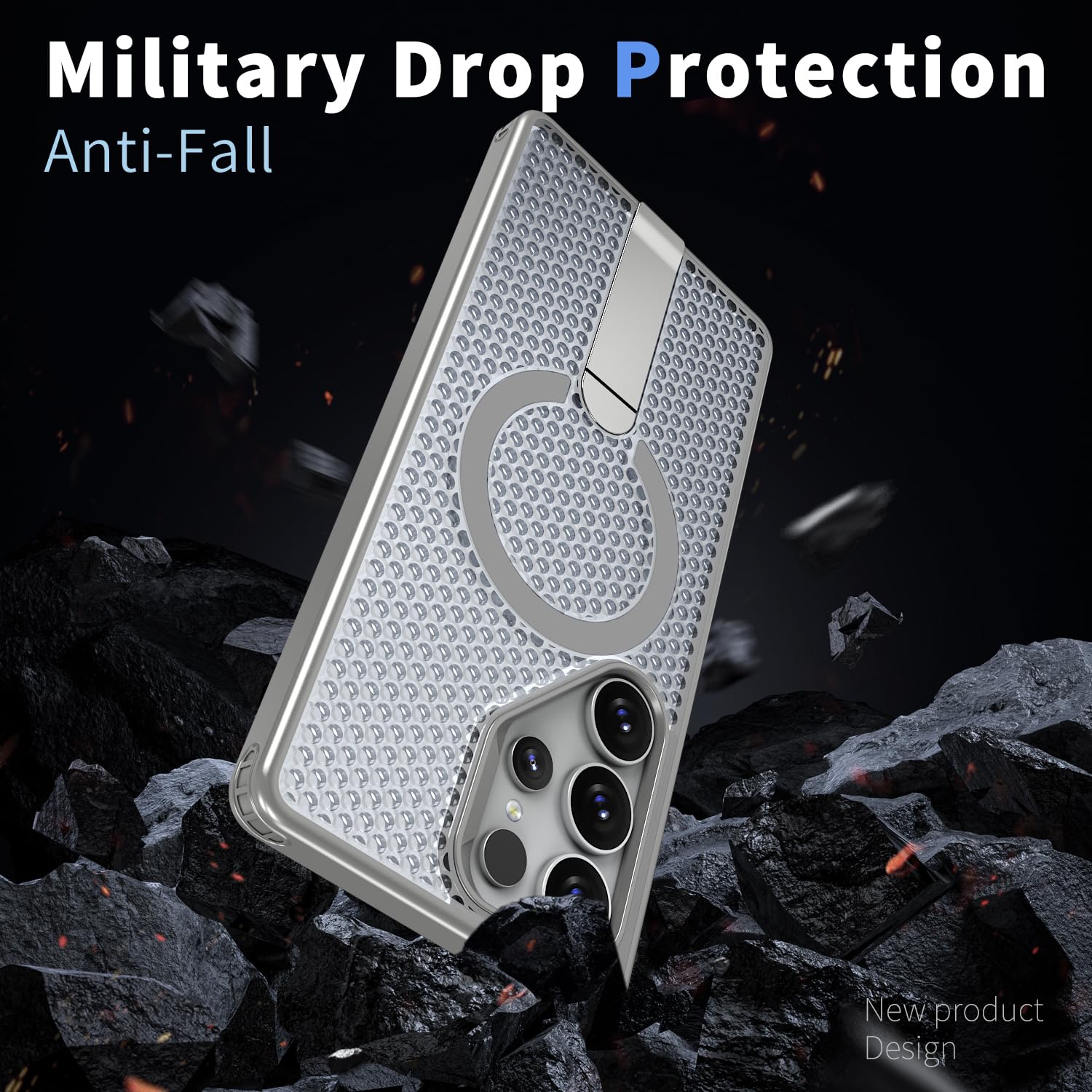 Custodia protettiva magnetica per Samsung Galaxy S24 Ultra (struttura a rete di dissipazione del calore) (compatibile con MagSafe) (protezione antiurto di grado militare), custodia protettiva