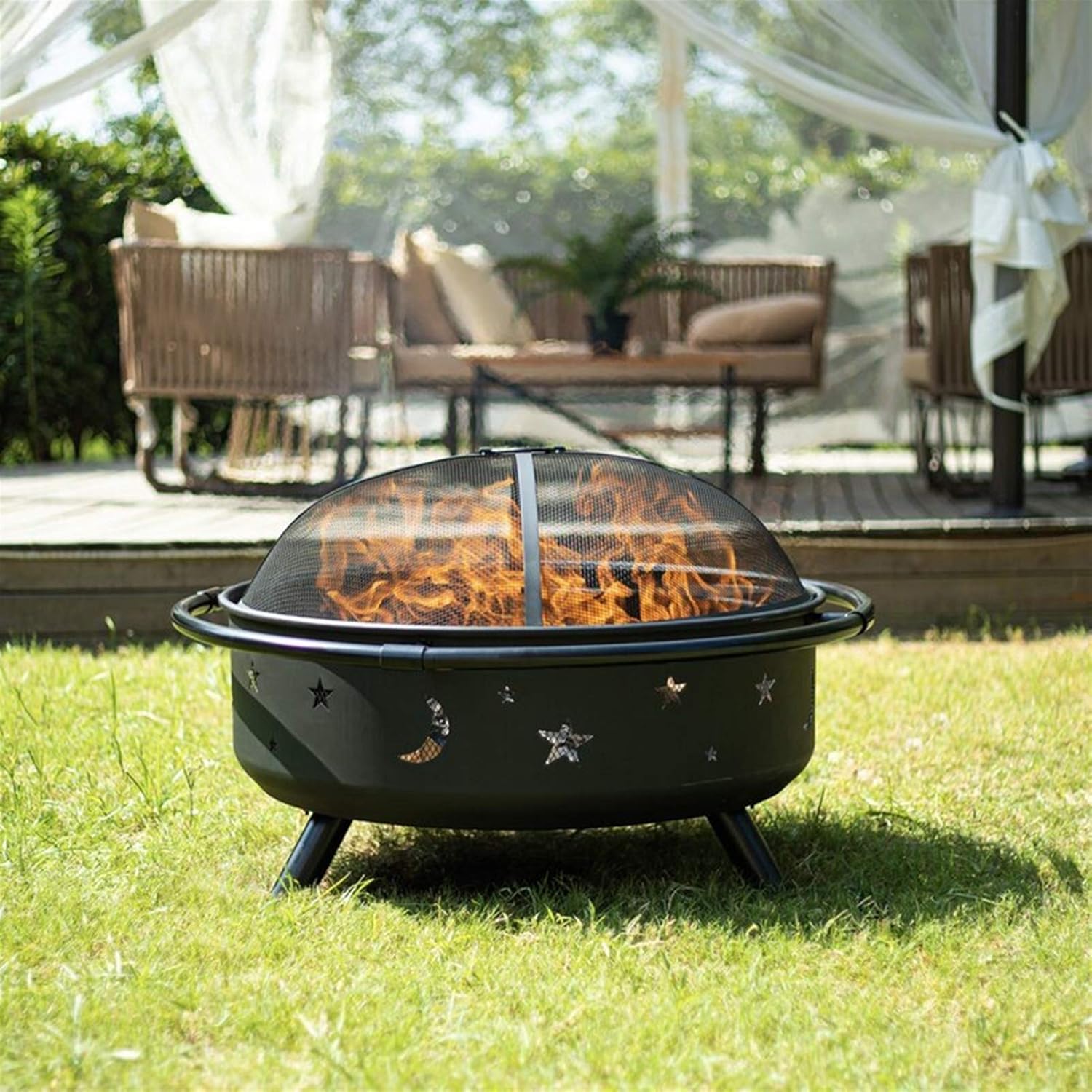 Outdoor Fire Pit Portable Bonfire Pit, Wrought Iron Firepit for Outside, for Backyard Terrace Patio