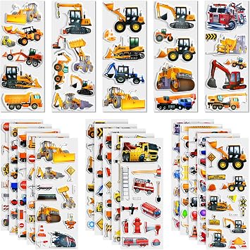 BEESTECH 400+ Cars and Truck Stickers for Kids, Boys, Girls, Toddlers,24 Sheets Construction Stickers for Construction Birthday Party Favors, Supplies with Excavator Bulldozer Truck Cars School Bus