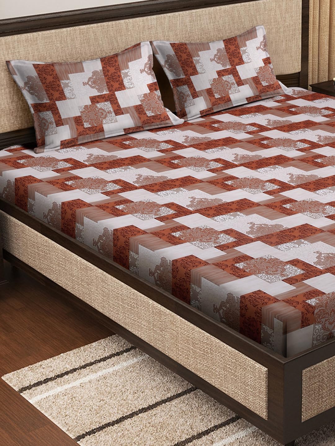 Klotthe Multicolor Geometric 400 TC Pure Cotton Double Bedsheet Set in Book Fold Packing 1