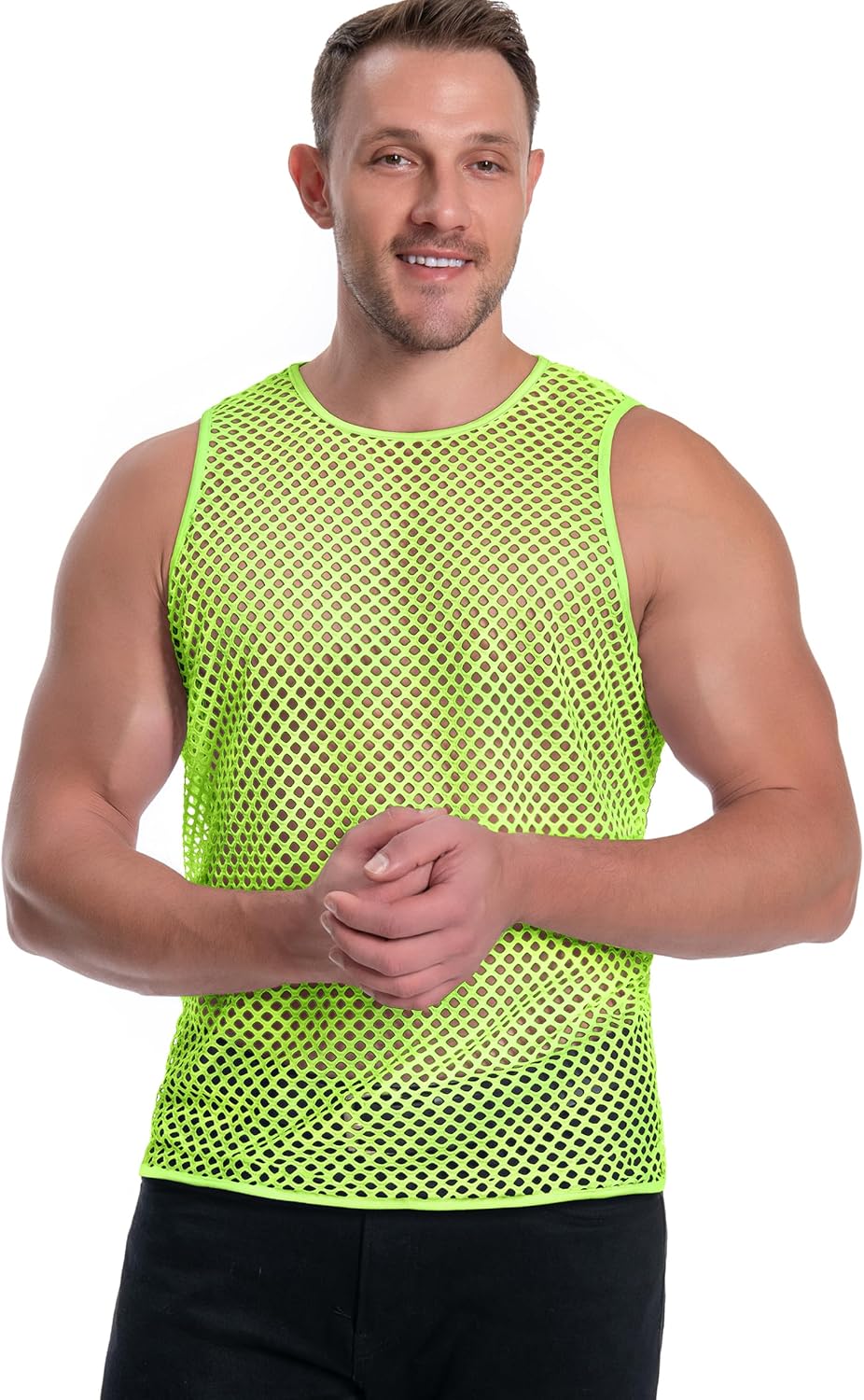 Men's Mesh Fishnet Muscle Top See Through Shirts Fitted Crew Neck Tee Clubwear - Image 6