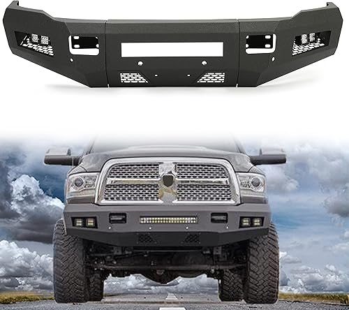 HECASA Parachoques delantero compatible con Dodge Ram 2500 2010-2018 3500 W18 W, luces LED, diseño de malla, mantiene los ganchos de remolque de