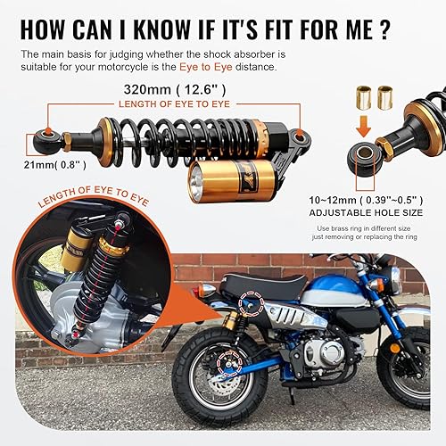 Miniatura 2 de GZYF - Par de amortiguadores de aire traseros ajustables compatibles con motos Yamaha, Honda, Suzuki, Kawasaki, Go Kart y Scooter