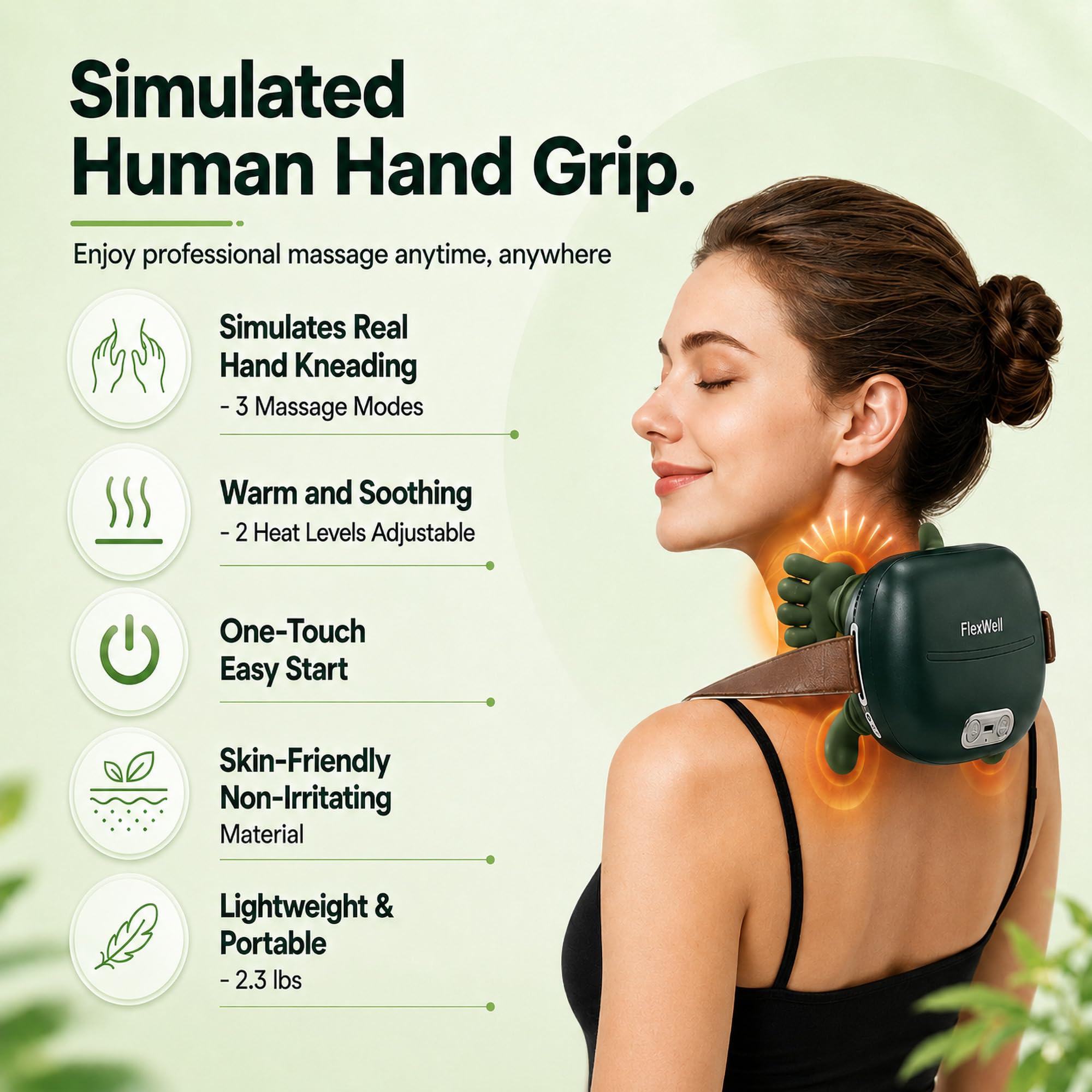 Masajeador de cuello para aliviar el dolor, Shiatsu 4D, masajeador de cuello y hombros, masajeador biónico de cuello y hombros con amasamiento de manos, masajeador con manos pequeñas para el