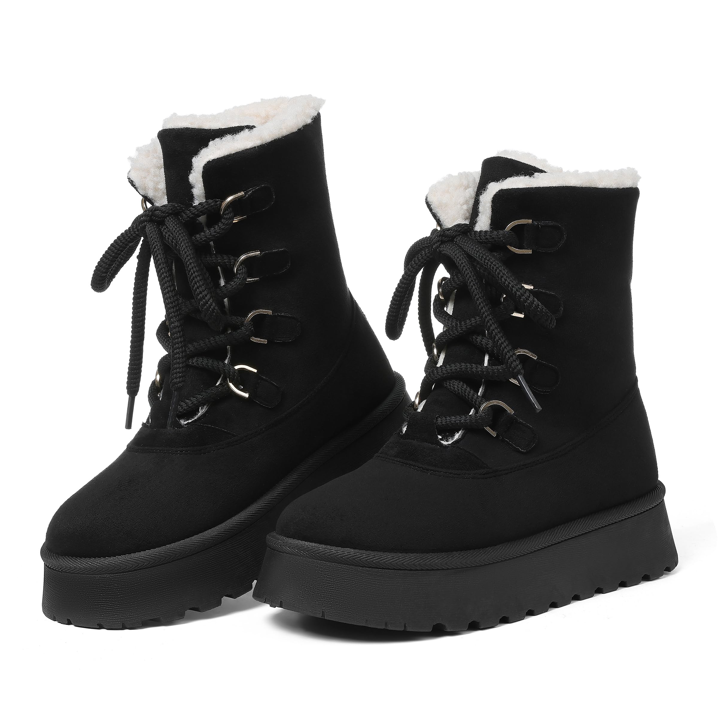 Celbreez Snow Boots Platform Boots Winter Boots for Women Mid Calf Lace up Womens Boot Cozy Boots Fleece