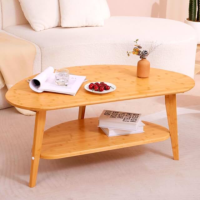 Coffee Table, Mid Century Modern Coffee Table, 2 Tier Oval Table with St...
