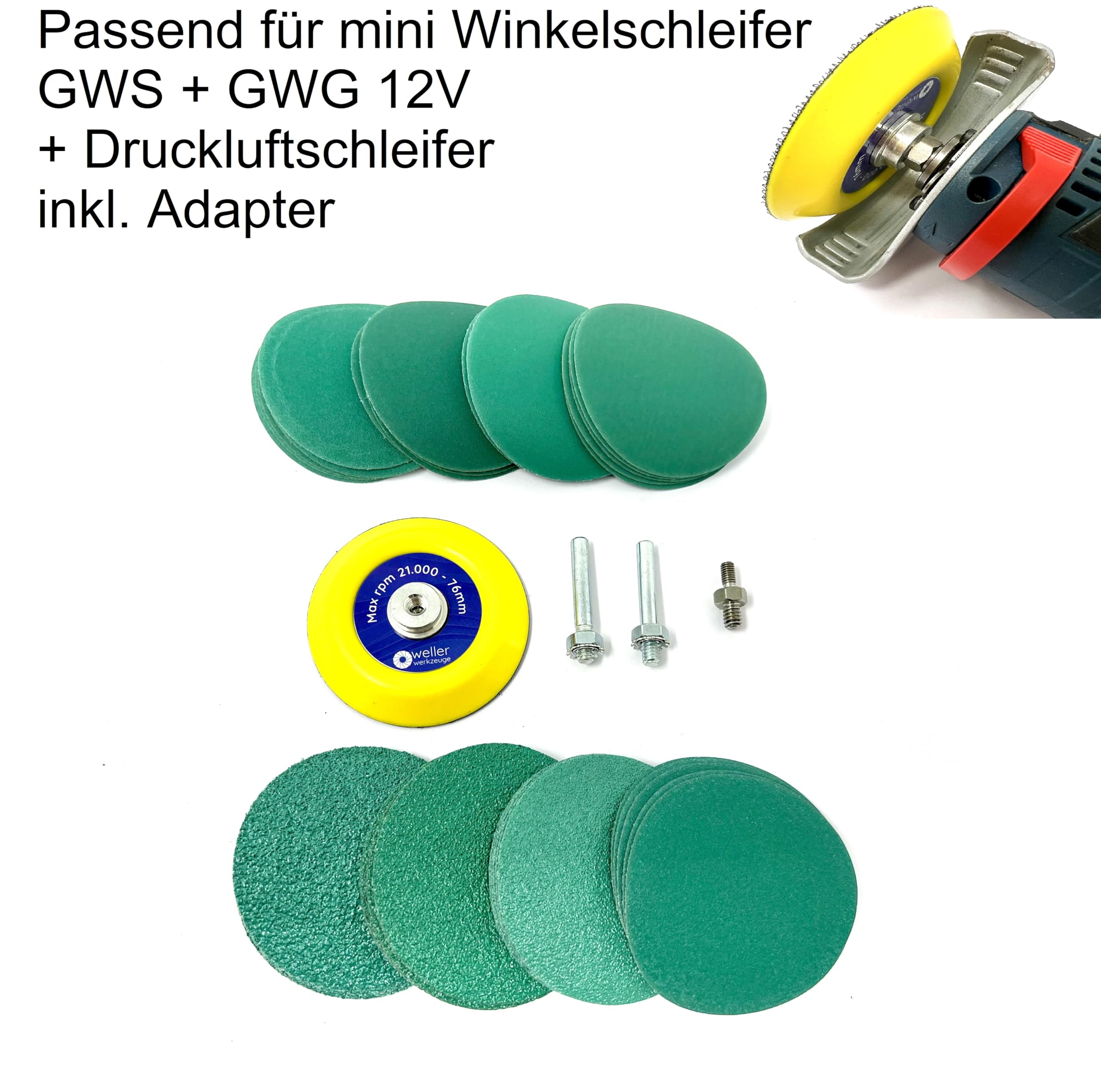 Weller - Set Dischi Abrasivi Per Smerigliatrice Angolare A Batteria 10,8V/12V, Ideali Per Lavori Di Levigatura E Sgrassatura