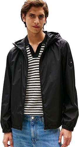 Tommy Hilfiger Cazadora de entretiempo Hombre con capucha, Negro (Black), XS