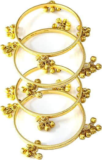 THE STYLE COURTYARD Kashmiri Multani Ghungroo Bangle Set of 2 (Gold-Tone), Traditional Bell Charm Kangan/Kada for Women &amp; ...