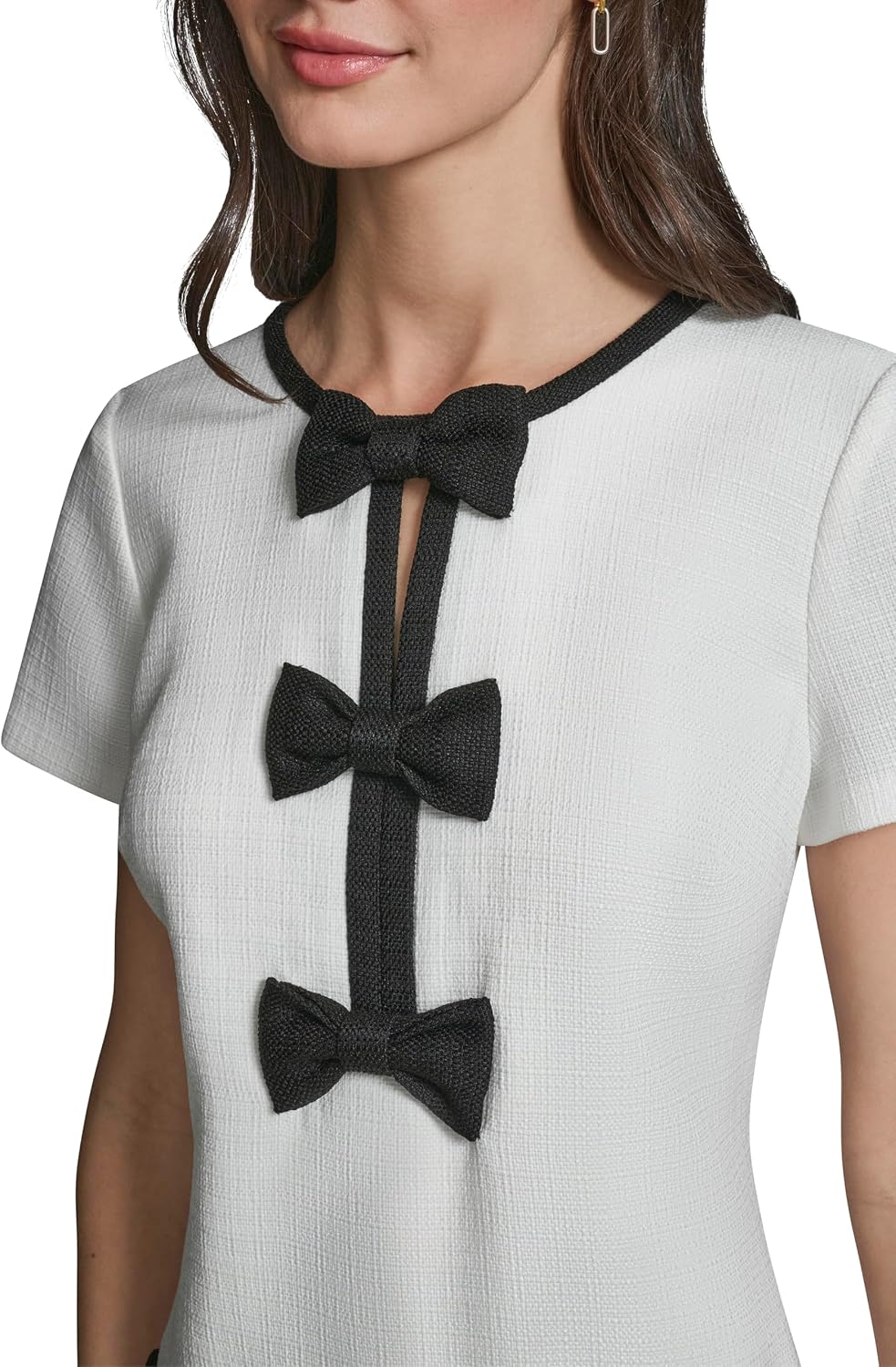 Karl Lagerfeld Women's Short Sleeve Crew Neck Faux Tweed Contrast Framing a Line Dress