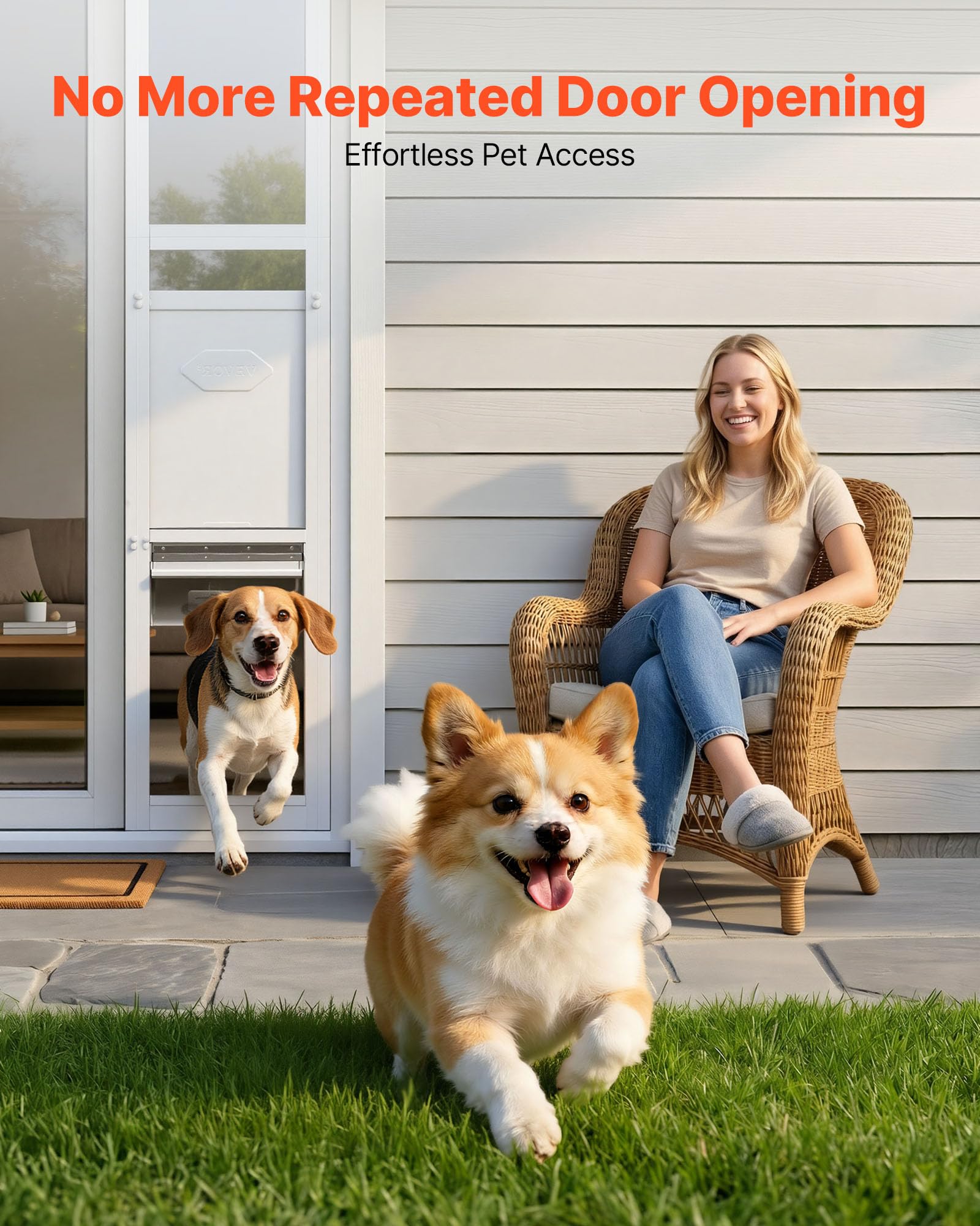 VEVOR Puerta Corrediza de Vidrio con Entrada para Perros, Altura Ajustable de 1927-2049 mm, Puerta para Mascota de 3 Capas 26 x 41,3 cm, Marco de Aleación de Aluminio, Compatible con Perros Grandes