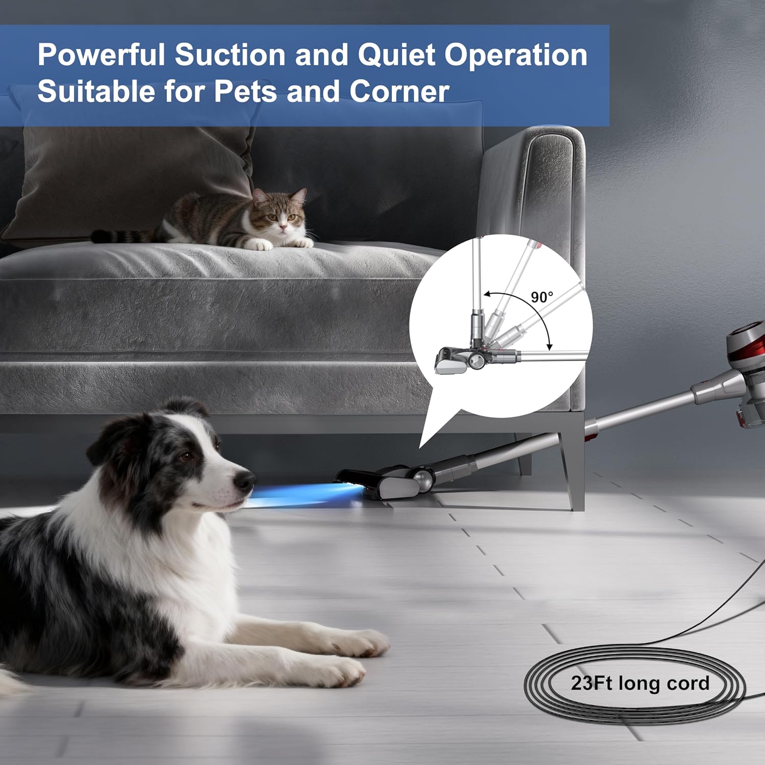 Intercleaner Corded Vacuum Cleaner, 20KPa Powerful Suction with 2 Operation Mode, Multifunction Lightweight Bagless Stick Vac with Handheld, Ultra Quiet, for Hardwood Floor Carpet Car Pet Hair