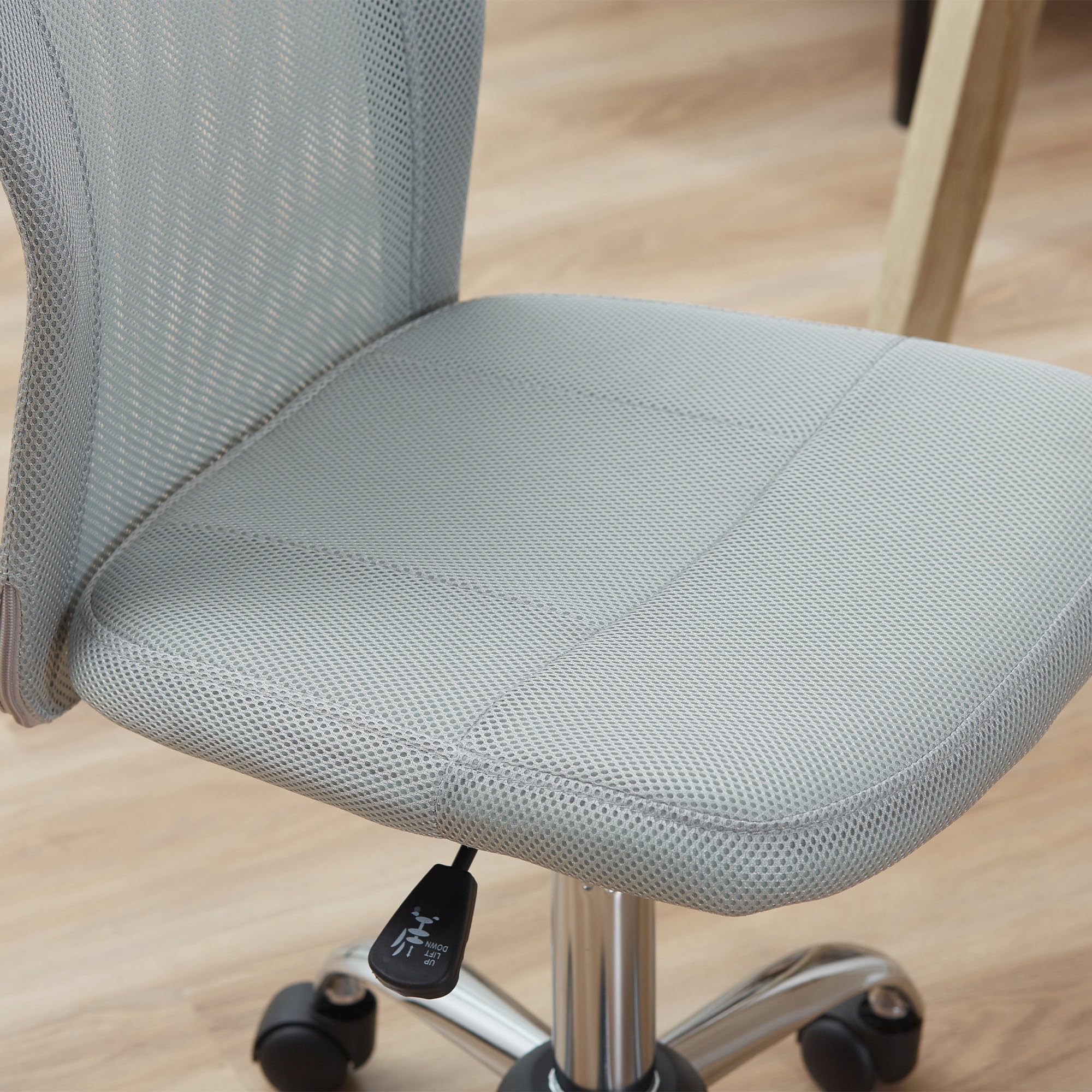 Vinsetto Sedia da Ufficio Ergonomica Senza Braccioli, Sedia per Scrivania in Tessuto Traspirante a Rete, Altezza Regolabile e 5 Ruote, 43x58x90-100 cm, Grigio