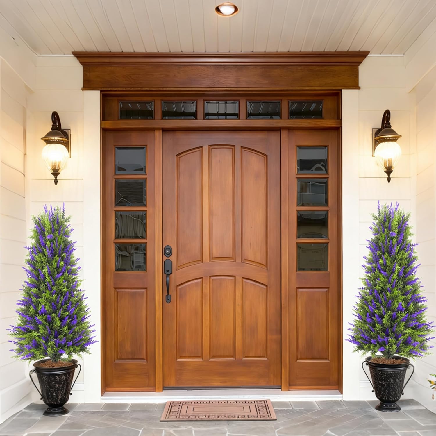 40" Artificial Cedar Lavender Topiary Trees with Ground Spike, Set of 2 Artificial Shrubs Fake Bushes UV Resistant Realistic Fake Plant for Outdoor Indoor Porch Garden Home Decor