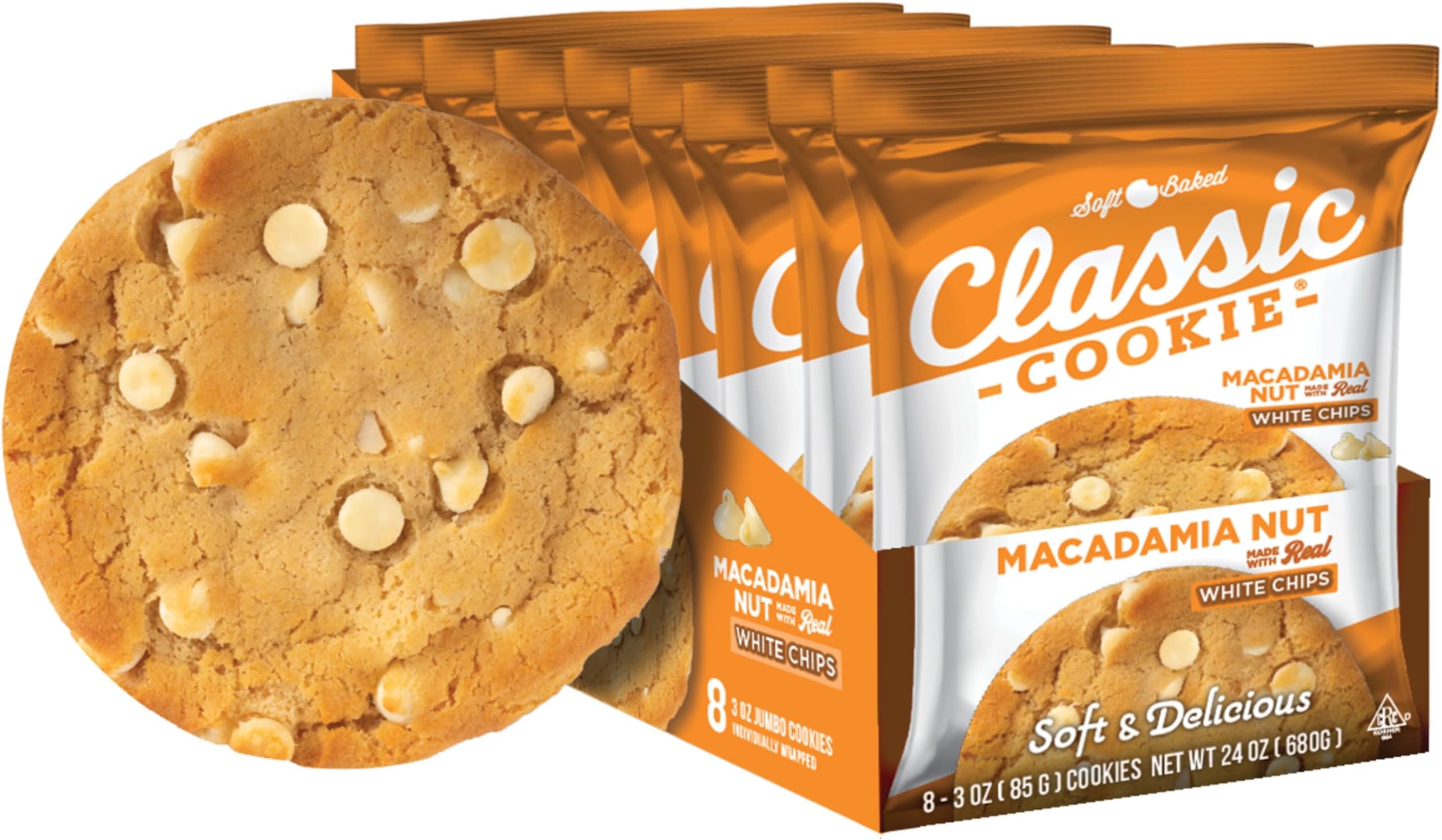 Soft Baked Cookie, Macadamia Nut Cookie 3oz, 8 Count Pack