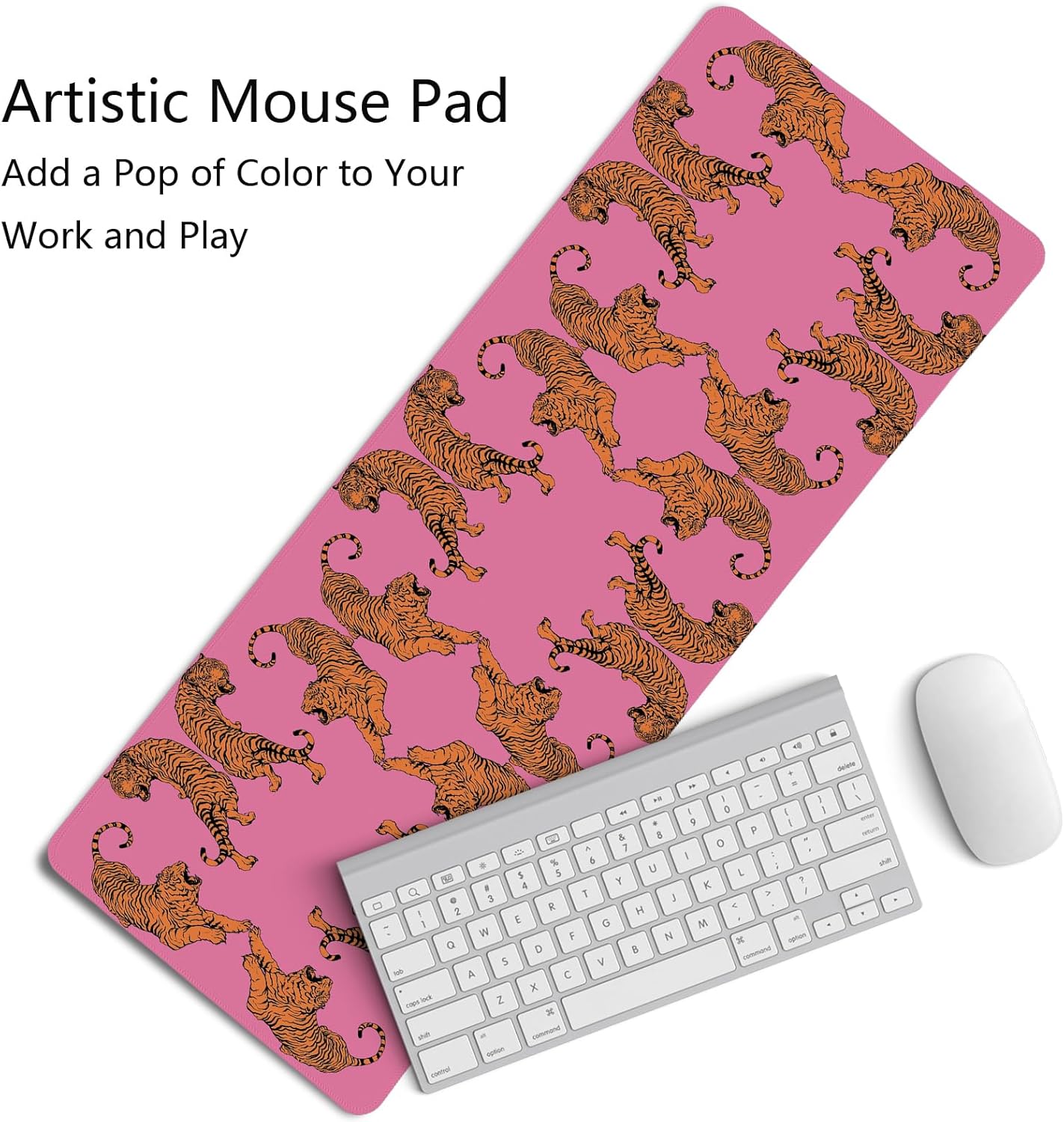 Pink Tiger Decor Desk Mat, Large Girly Cheetah Mouse Pad, Leopard Print Desk Mat for Girls Dorm Home Office Decor, Tiger Mouse Pad Desktop Decor,31.5x11.8 - Image 3