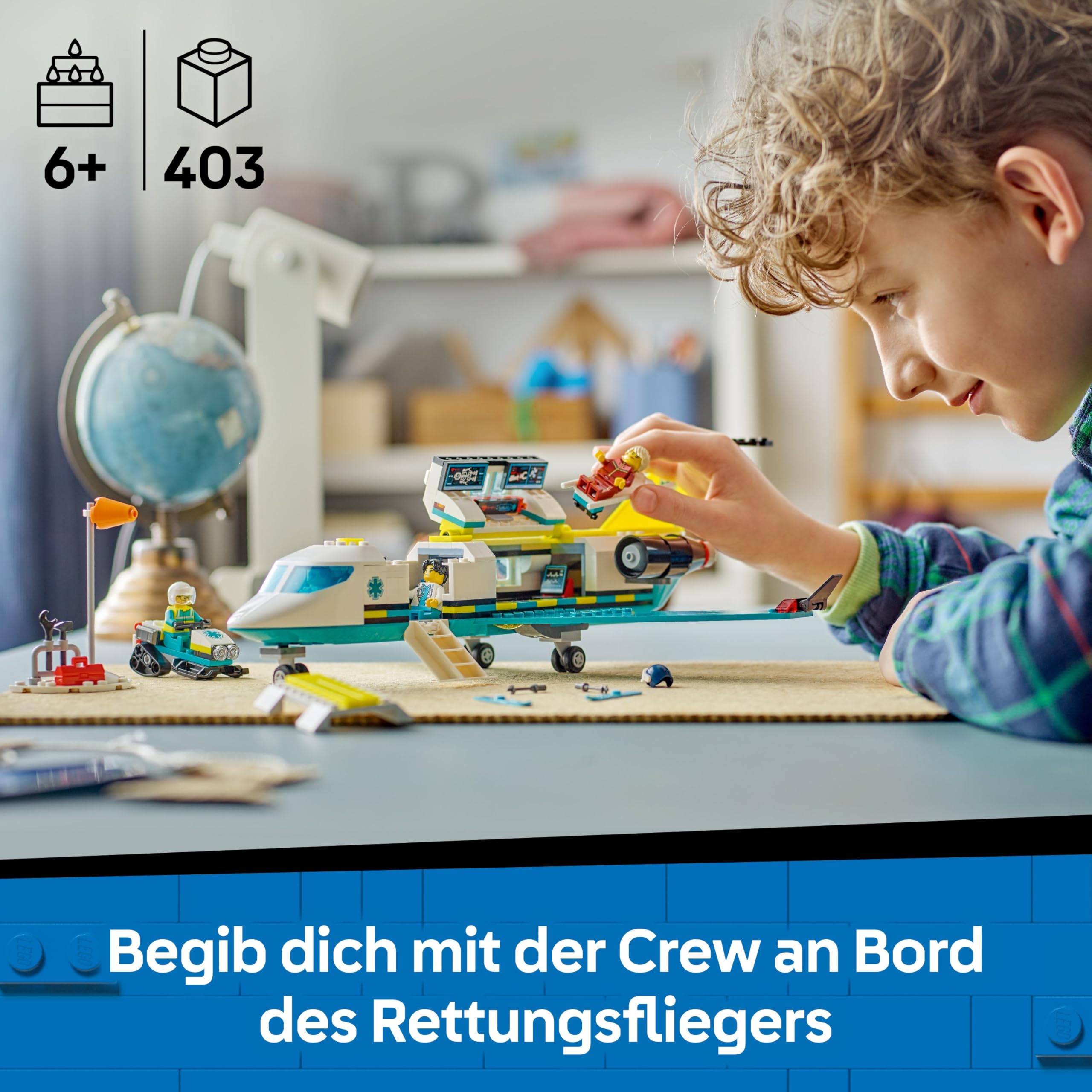 LEGO City Notfallrettungsflugzeug – Set mit Flieger, Schneemobil und 4 Mini-Figuren: Rettungssanitäter, Pilot, Arzt und Skifahrer – tolles Geschenk für Kinder ab 6 Jahren – 60465
