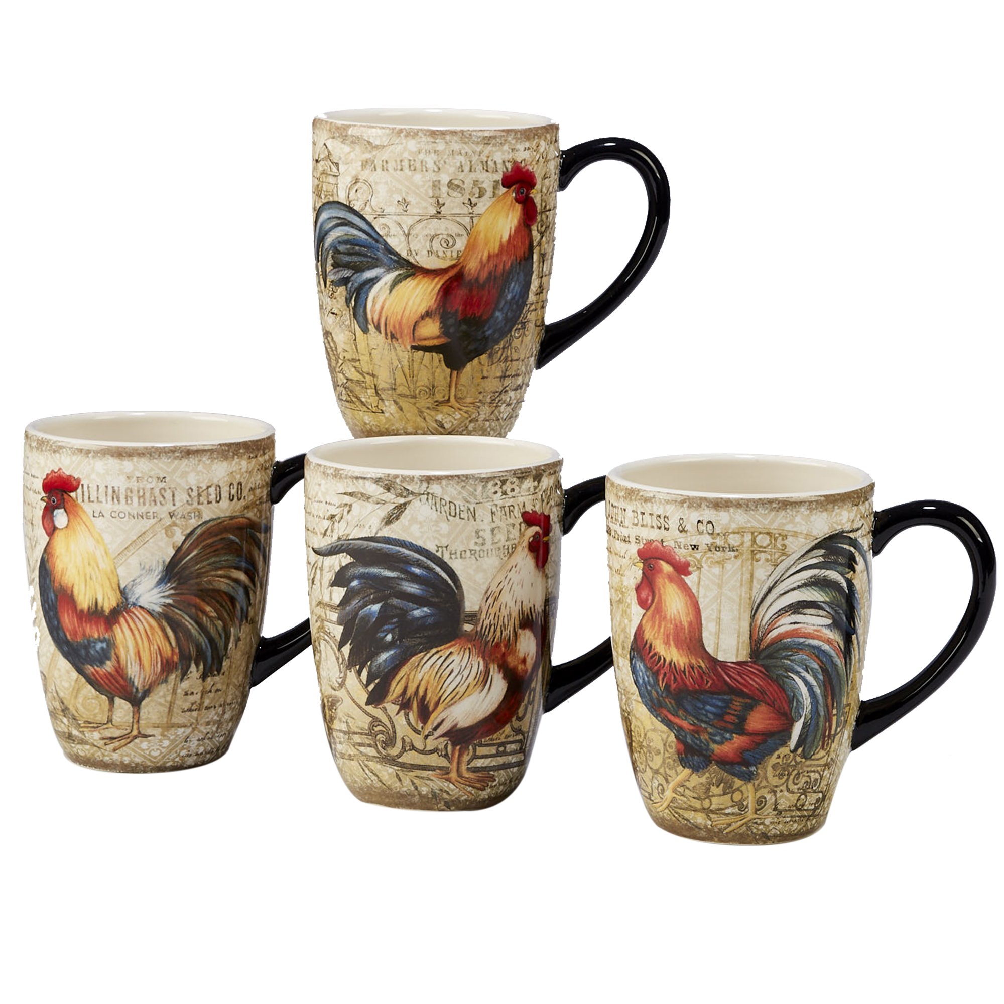 Certified InternationalGilded Rooster Set/4 Mug 20 oz., Assorted Designs,One Size, Multicolored,23652SET4