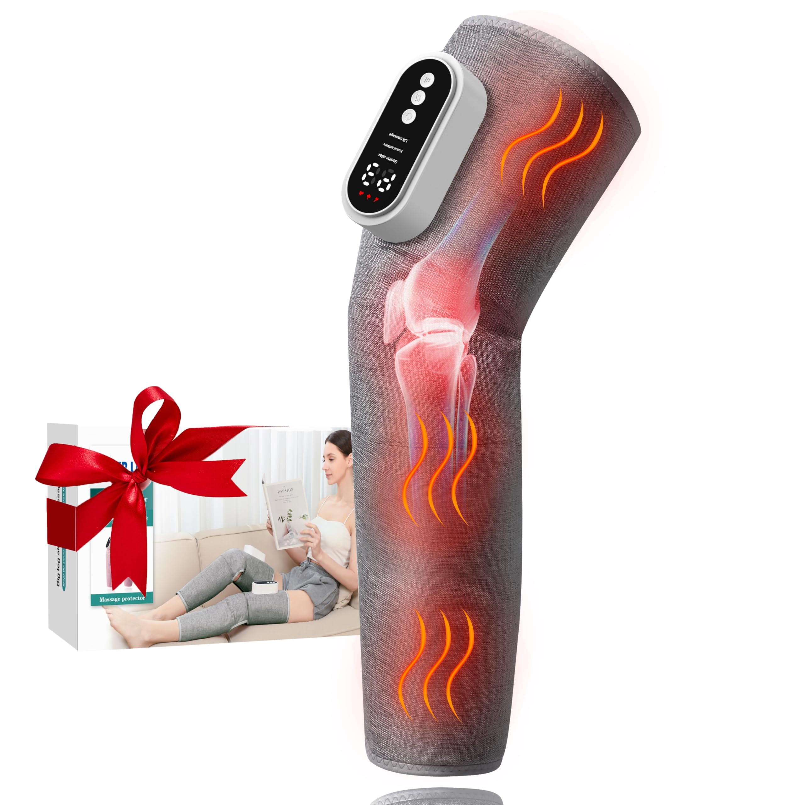 Massaggiatore per Gambe Senza Fili, Massaggiatore Airbag con 3 Modalità, Intensità, Riscaldamento del Ginocchio, Terapia Compressiva di Drenaggio Linfatico con Timer di 15 Minuti (grigio 1)