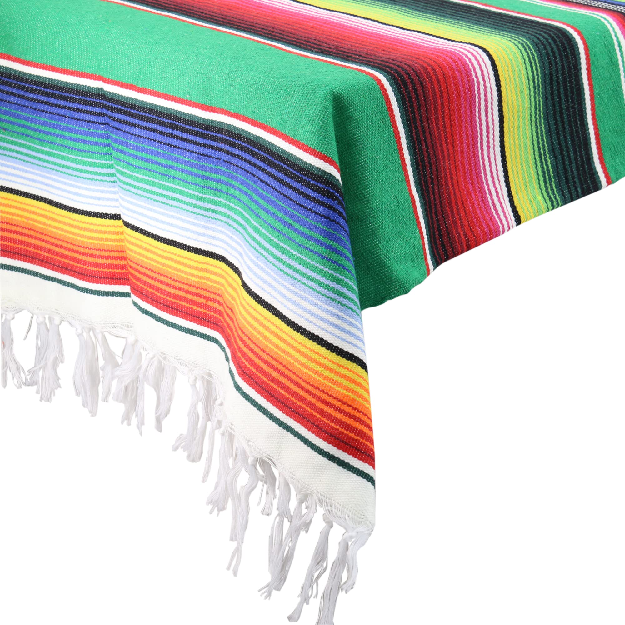 Time To Sparkle Green 58 X 84 Inch Mexican Tablecloth Serape Blanket (Green)