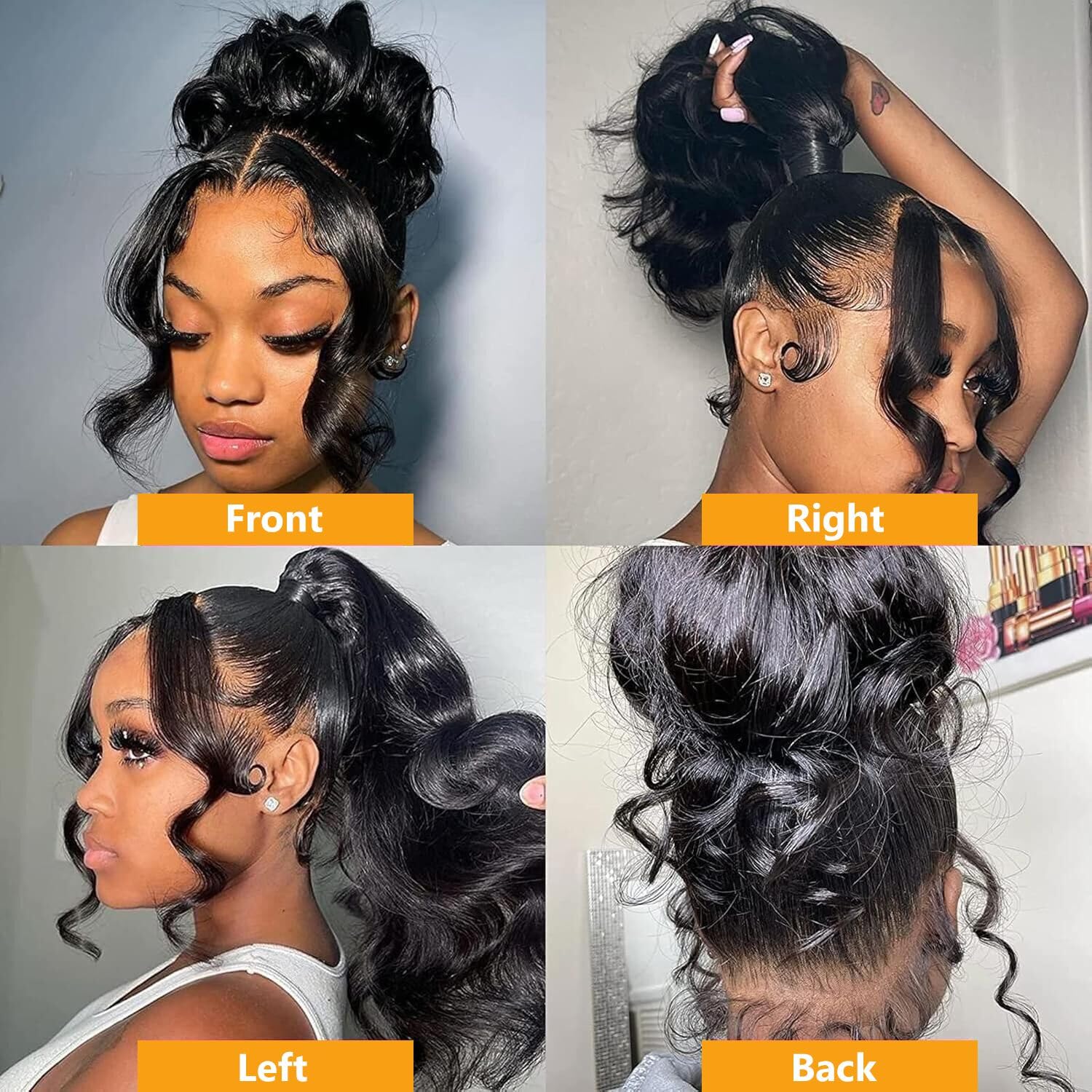 QTHAIR 360 HD Lace Frontal Body Wave 18A Full Human Hair Frontal 360 HD Transparent Lace Pre Plucked Baby Hair Bleachable Knots 100% Human Hair (14",Natural Color)