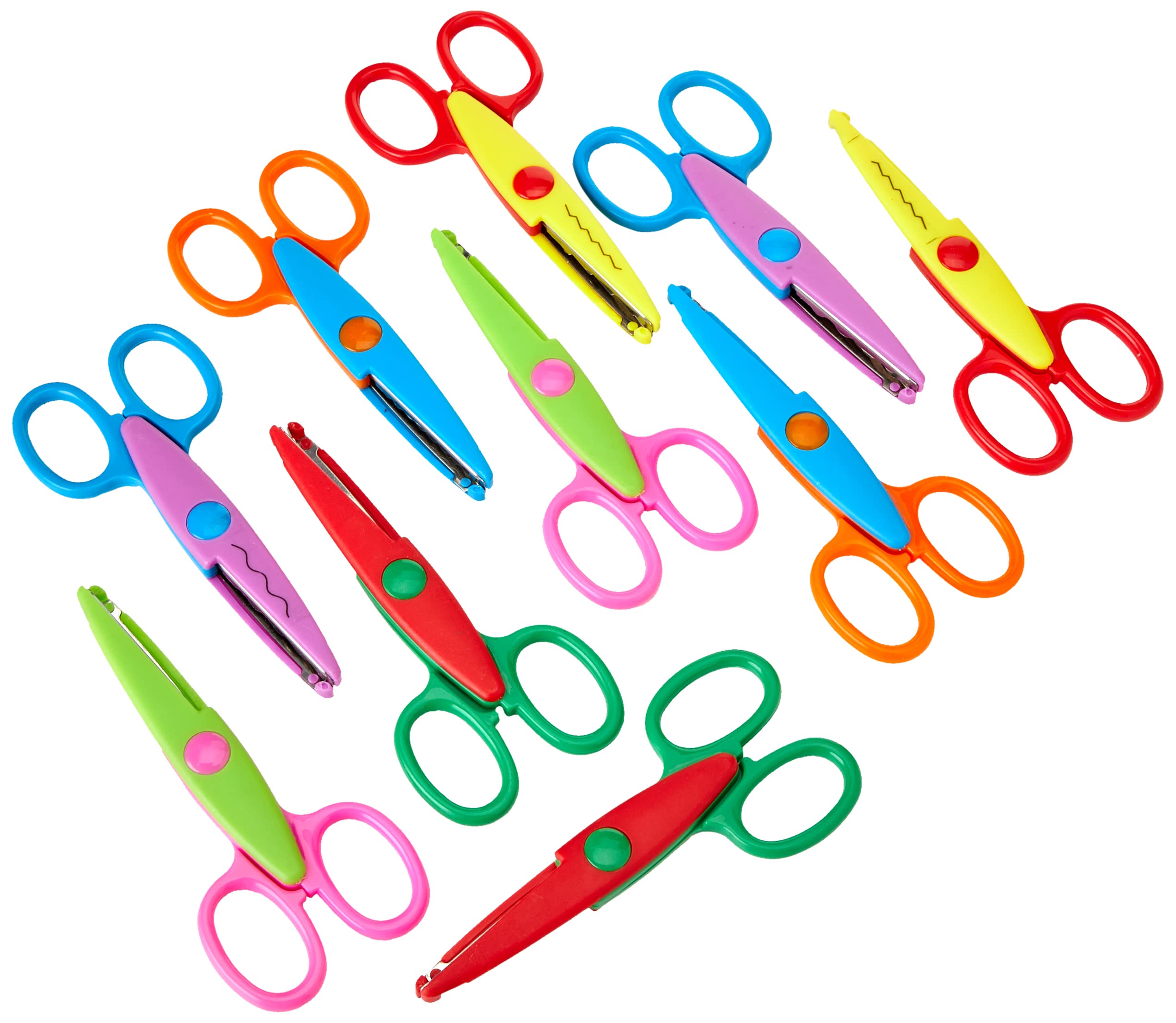 Baker Ross FC866 Craft Scissors - Pack of 10 with Assorted Cutting Edge, Kids Scissors and Scrapbooking Supplies