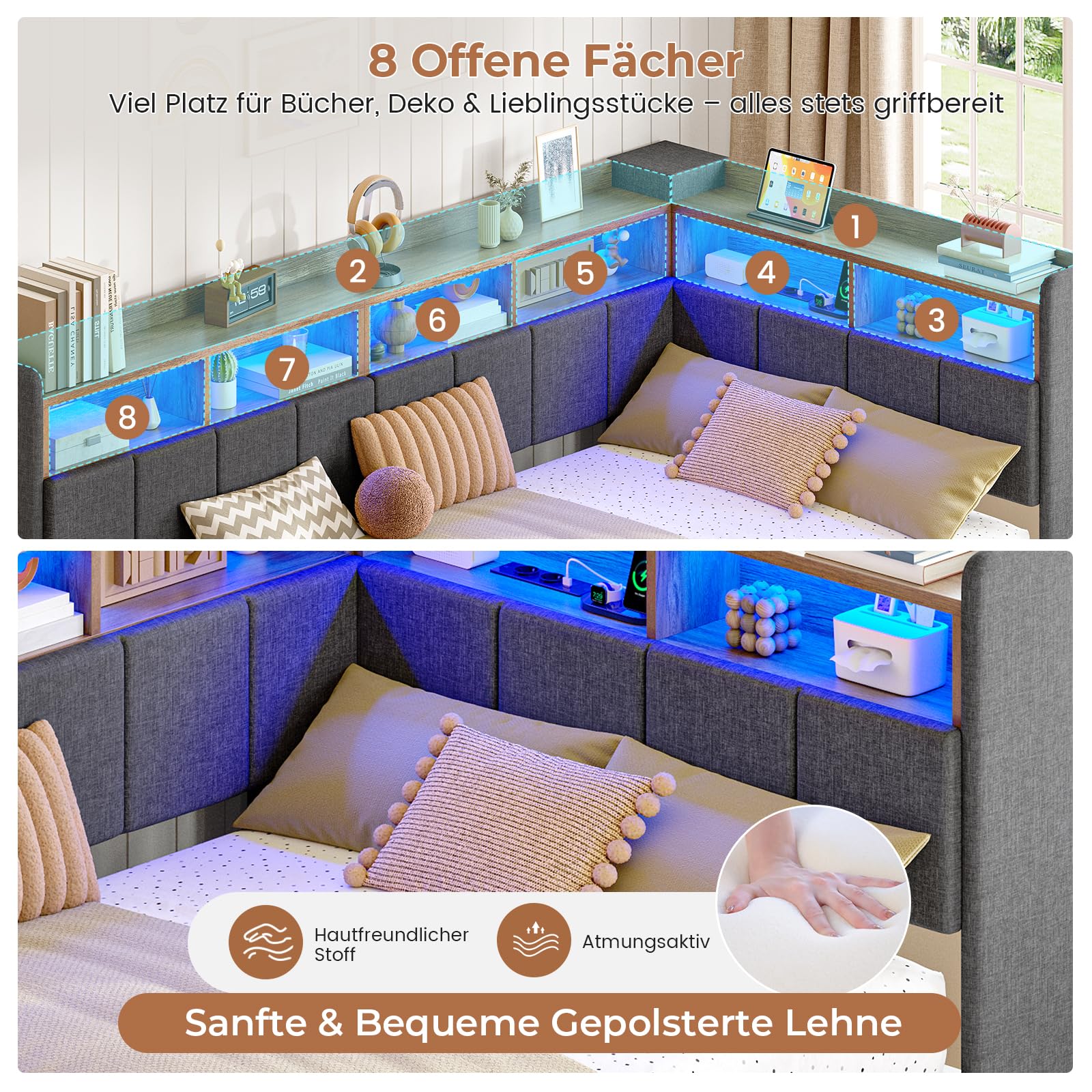 AOGLLATI Polsterbett Schlafsofa 90x200 mit Ausziehbarem Gästebett 90x190