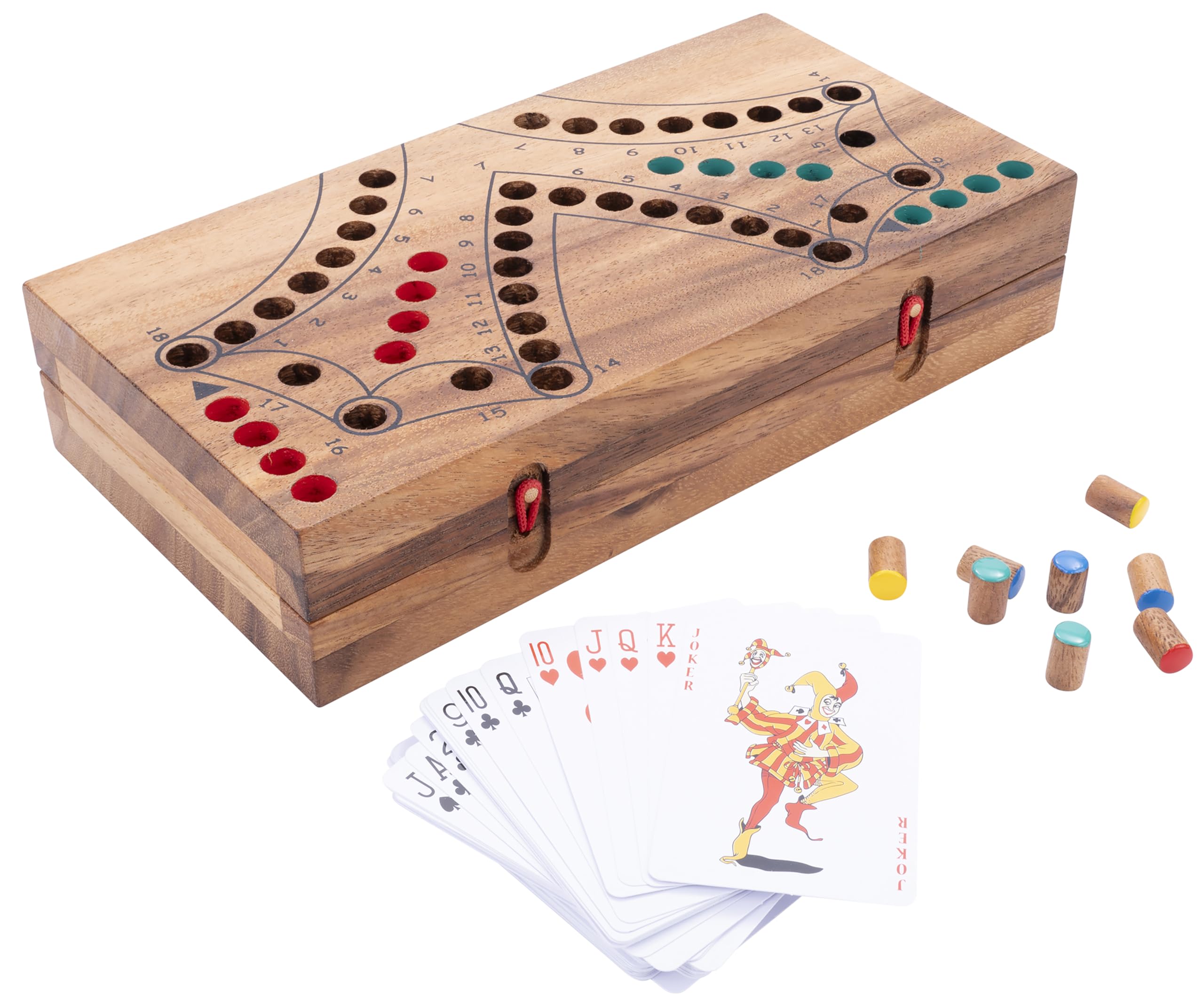 Engelhart - 350261 - Jeu de Tock en Bois - 4 Joueurs - Coffret en Bois Écologique - Jeu Traditionnel Canadien - Parcours avec Cartes - À partir de 6 Ans - Amusant et Stratégique