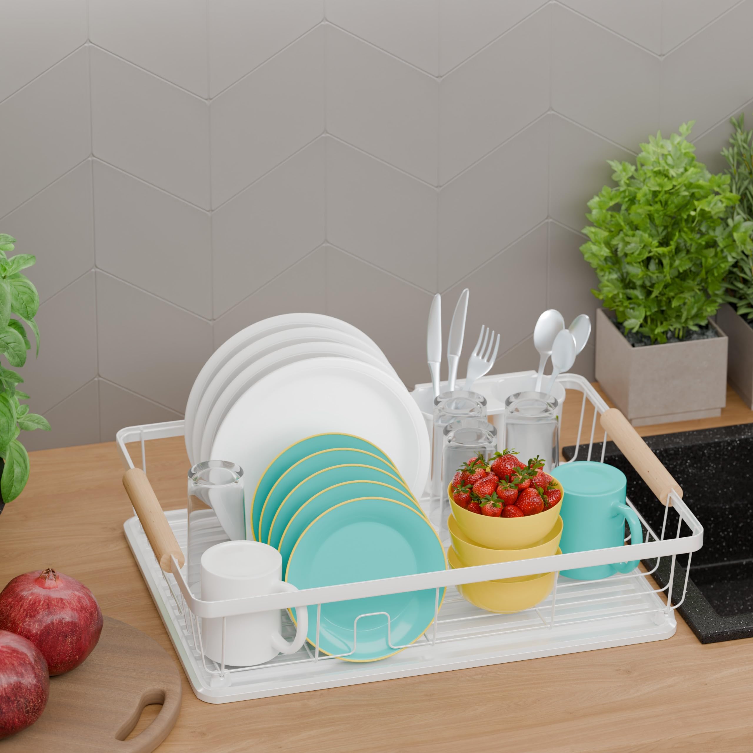 Abtropfgestell Geschirr Edelstahl Weiß 43x31,5x11,3 cm - Geschirrabtropfgestell Kitchen - Geschirrständer - Moderne Abtropfgestell - Dish Drainer