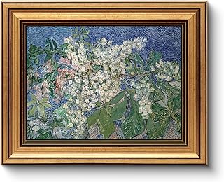 HUARCEY Gold Framed Vintage Wall Art for Living Room, Flowers Painting Canvas Prints Shelf Decor for Kitchen, Van Gogh Bedroom Wall Art, Christmas Gifts for Friends or Family ( Chestnut Branches 8"x10" )