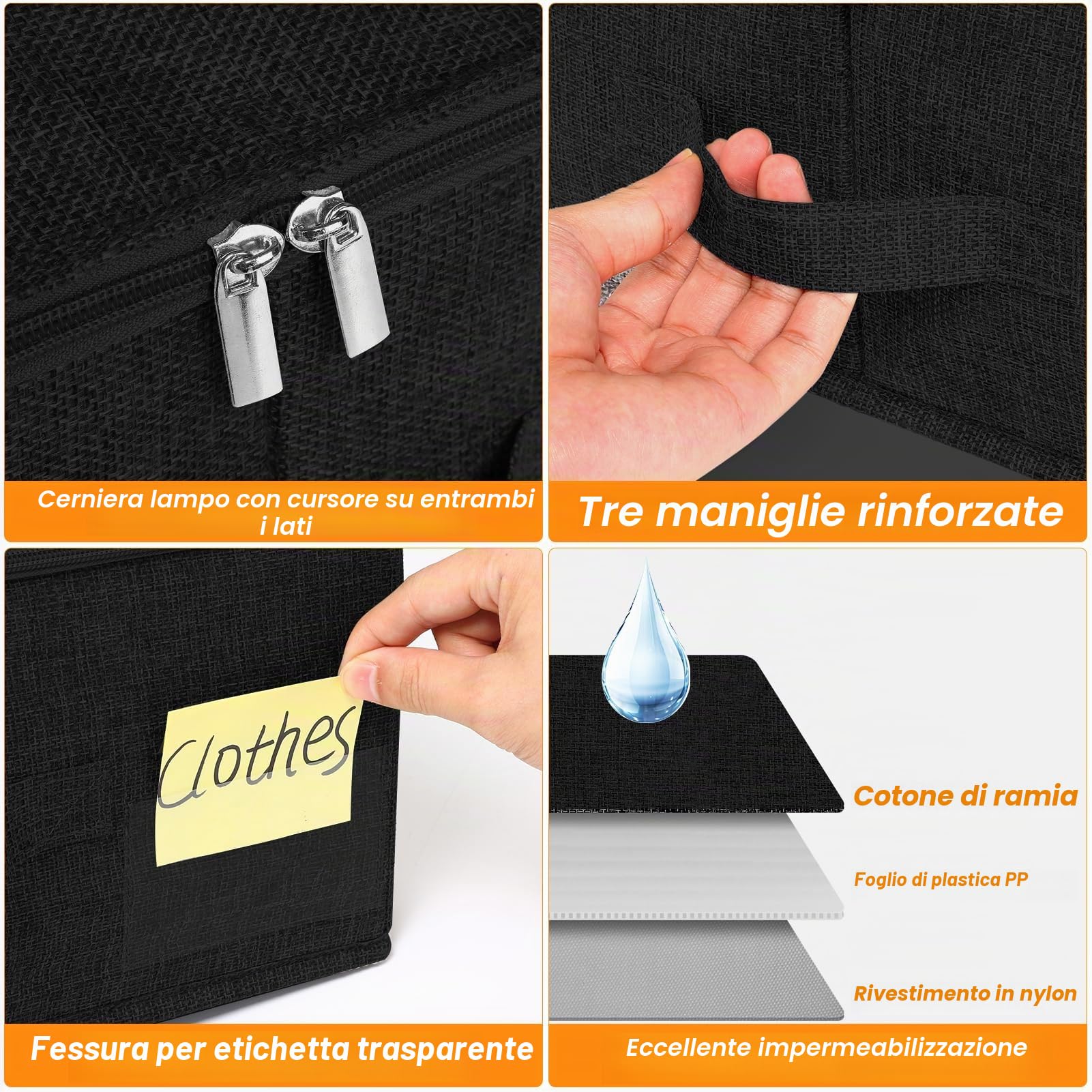 Scatola portaoggetti sottoletto con coperchi, confezione da 3 contenitori sottoletto con supporto laterale e inferiore e 3 manici, grande contenitore pieghevole in tessuto sottoletto per